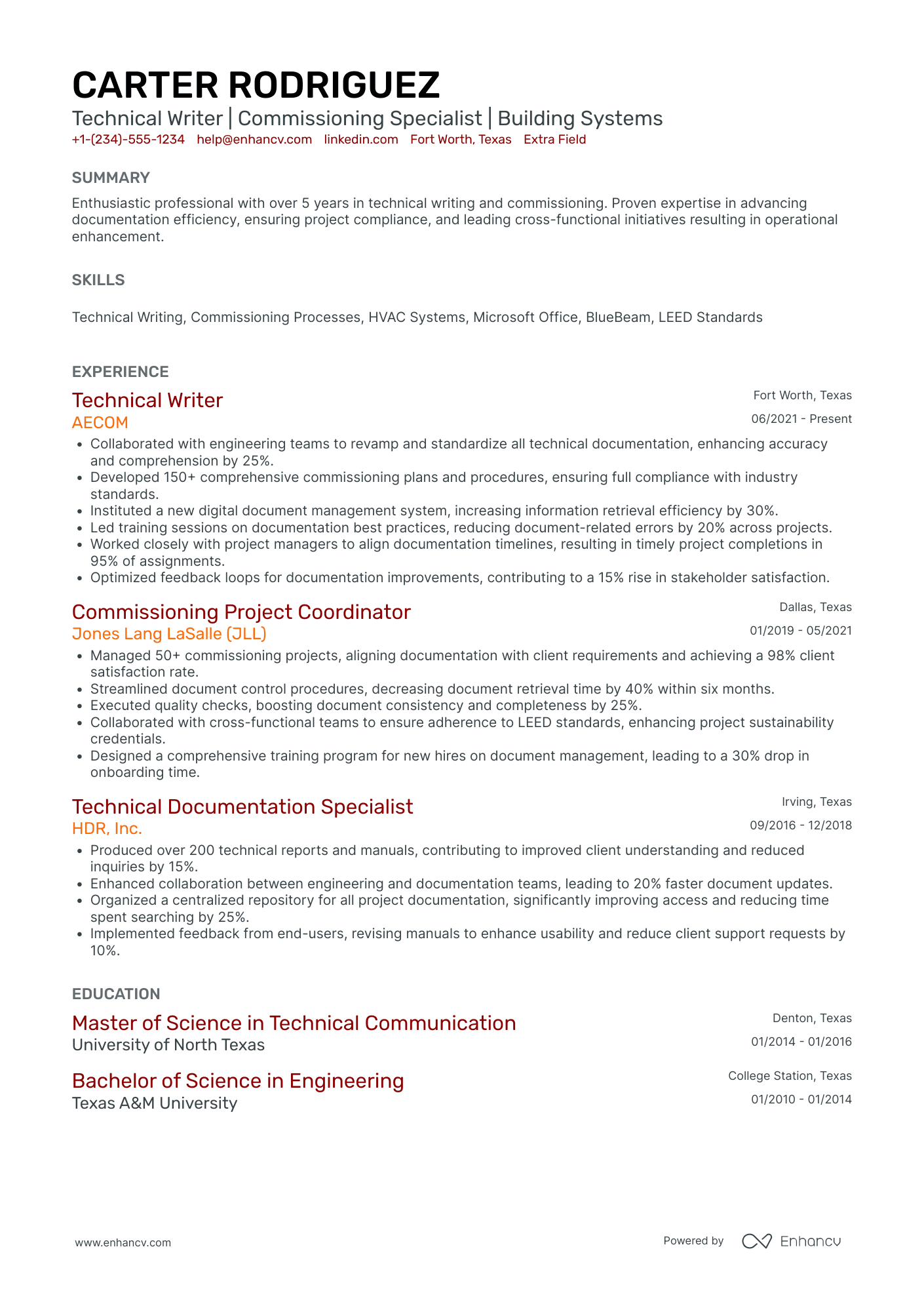 Technical Writing Coordinator Resume Example