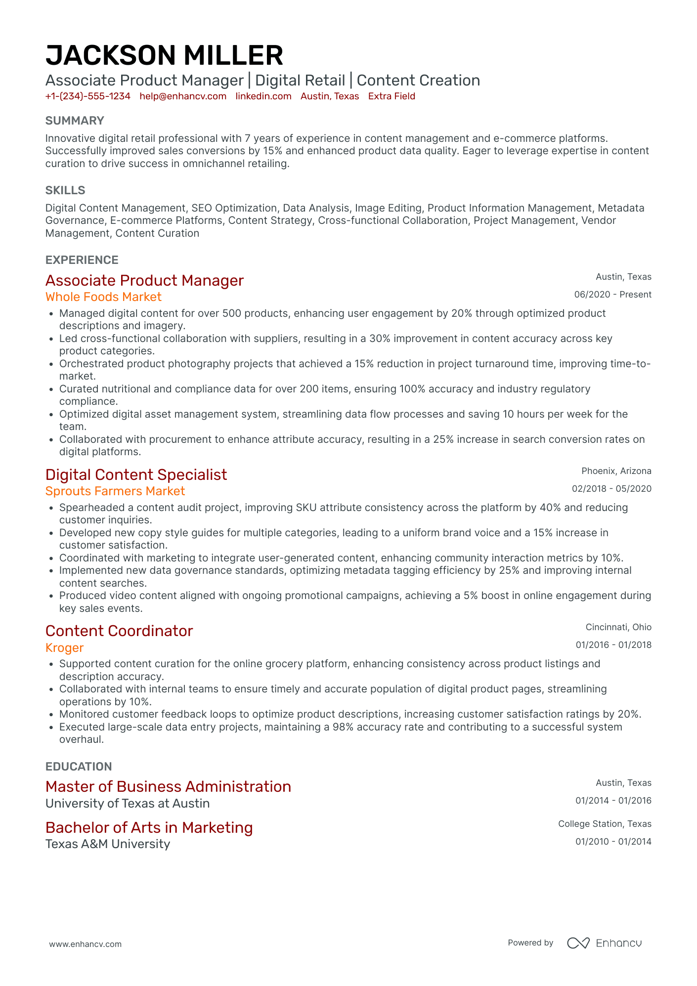 User Generated Content Manager Resume Example