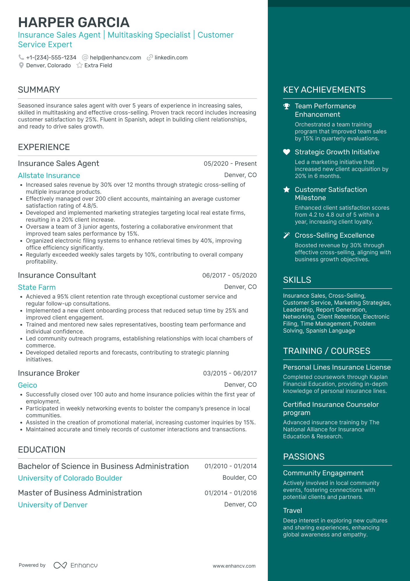 Veteran Insurance Sales Agent Resume Example