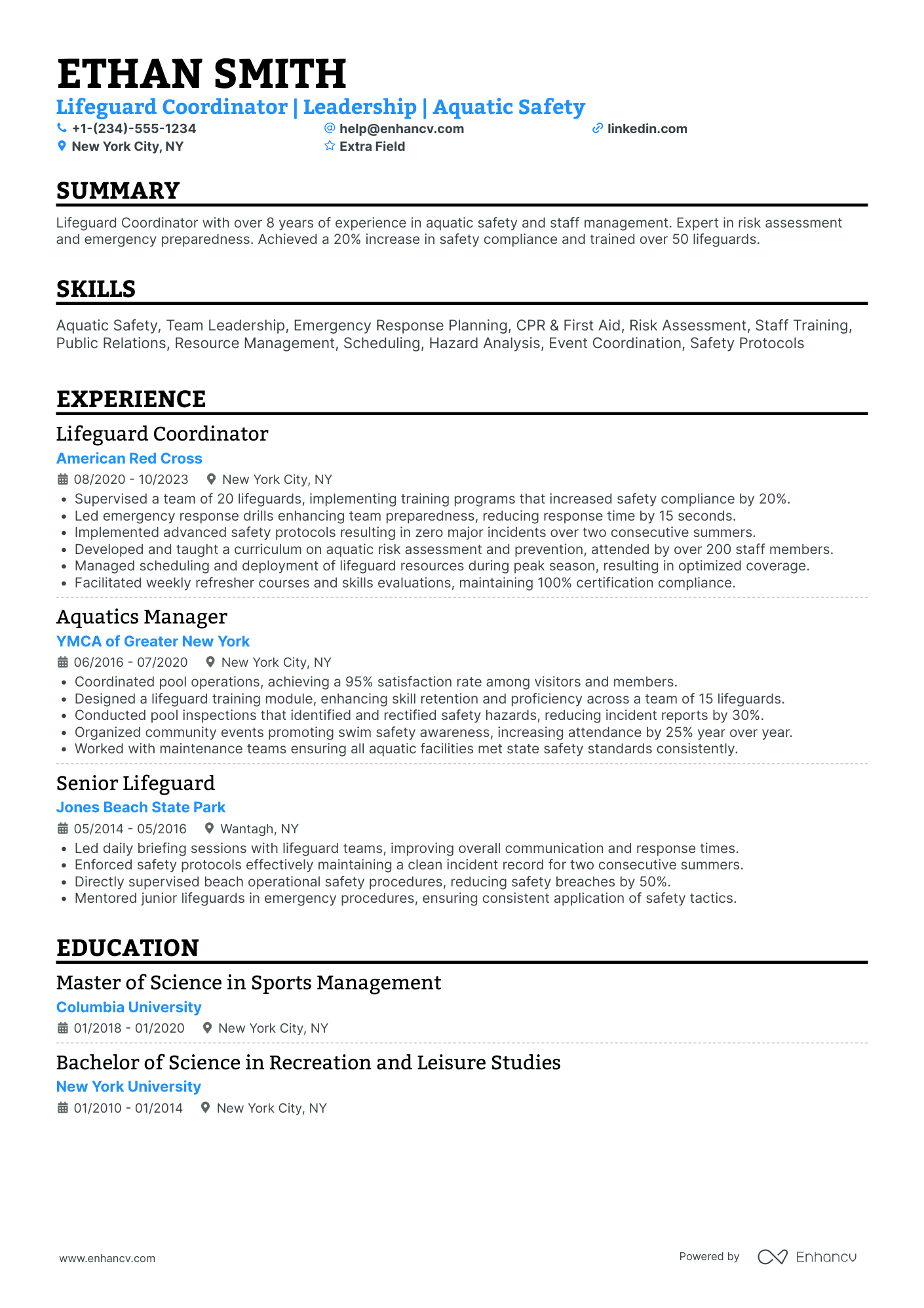 Lifeguard Coordinator Resume Example