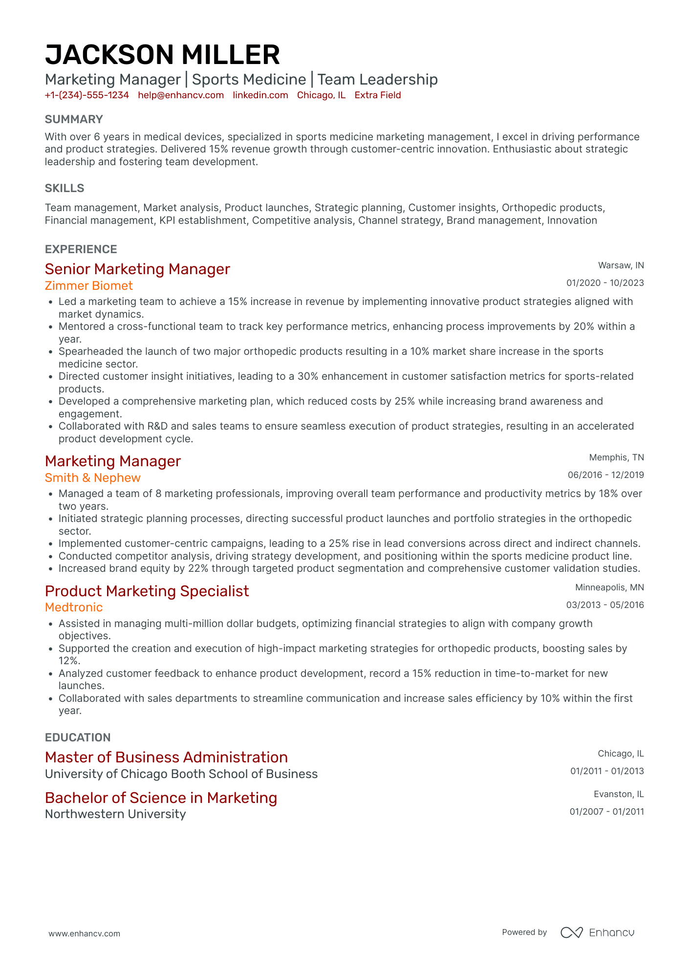 Sports Marketing Manager Resume Example