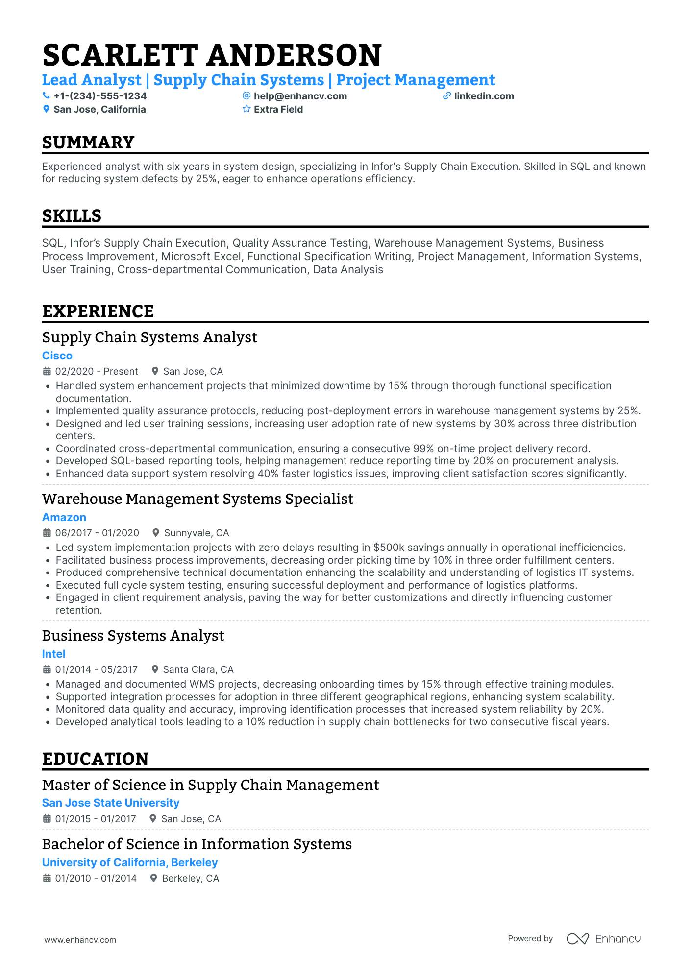 Lead Supply Chain Analyst Resume Example