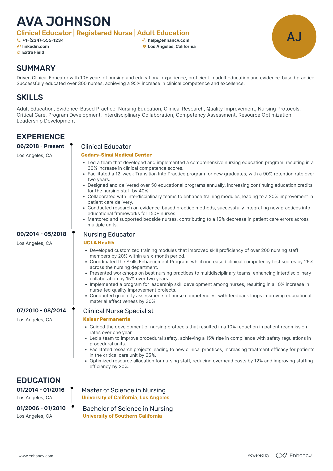 Nurse Educator Consultant Resume Example