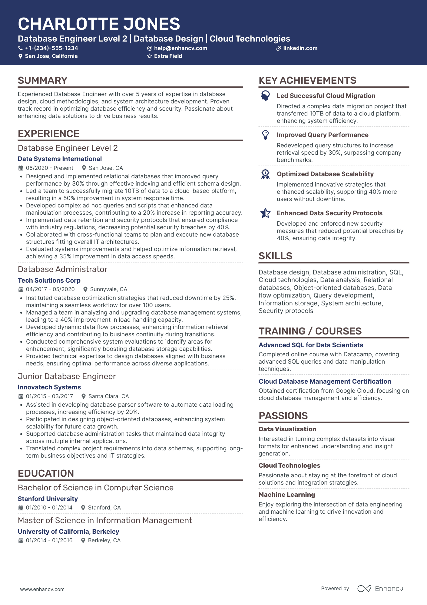 Entry Level Database Engineer Resume Example