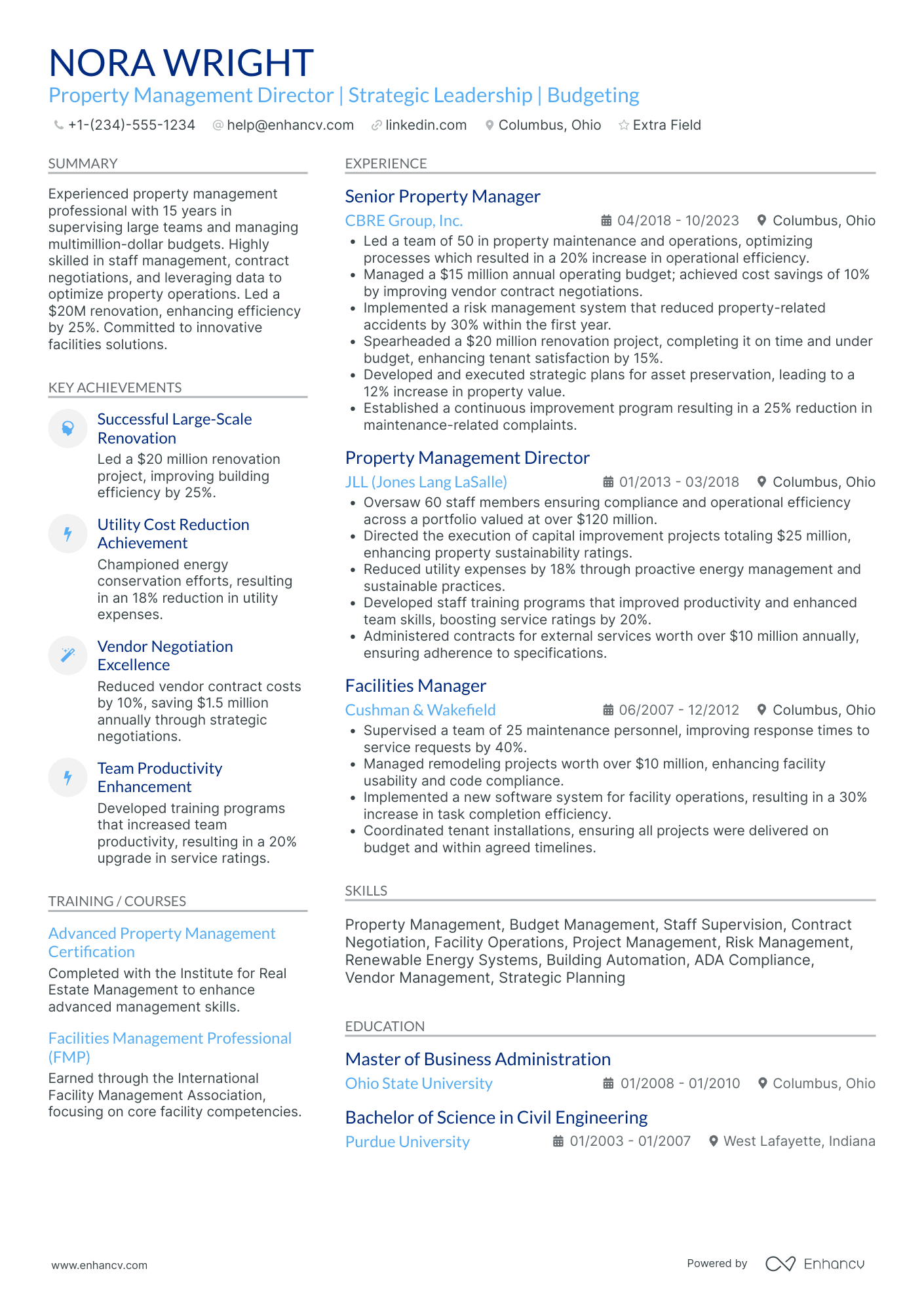 Property Management Director Resume Example