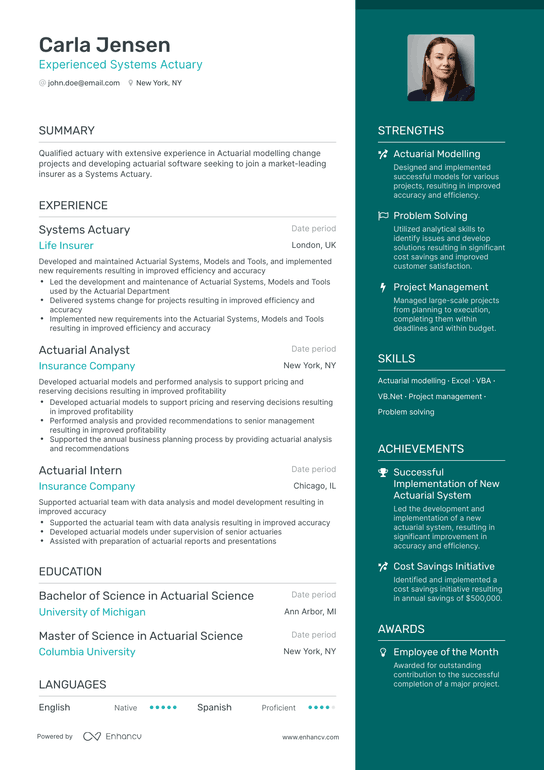 Entry Level Actuary Resume Example