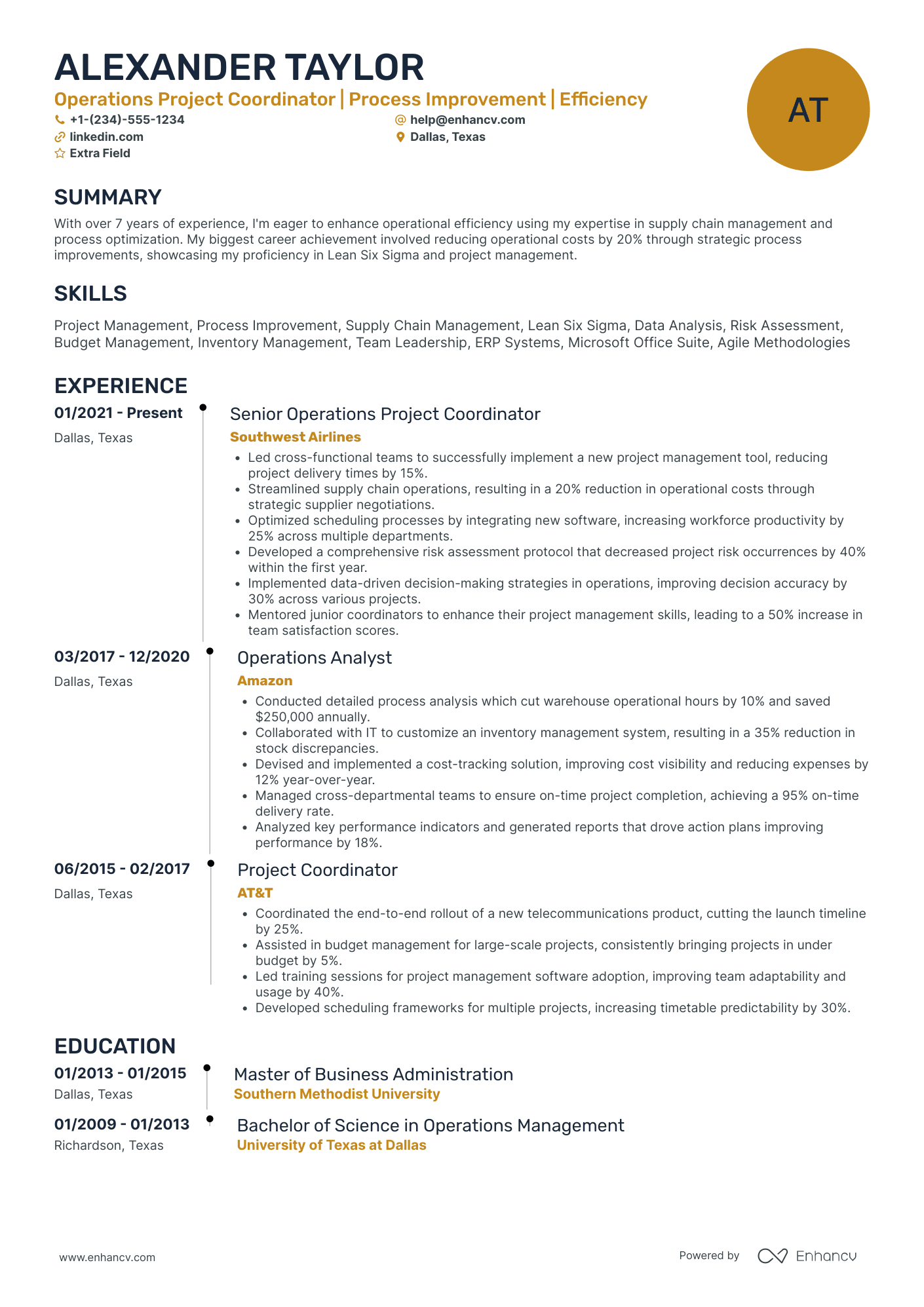 Operations Project Coordinator Resume Example