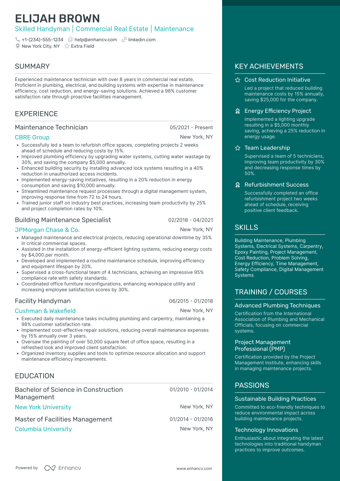 Commercial Handyman Resume Example