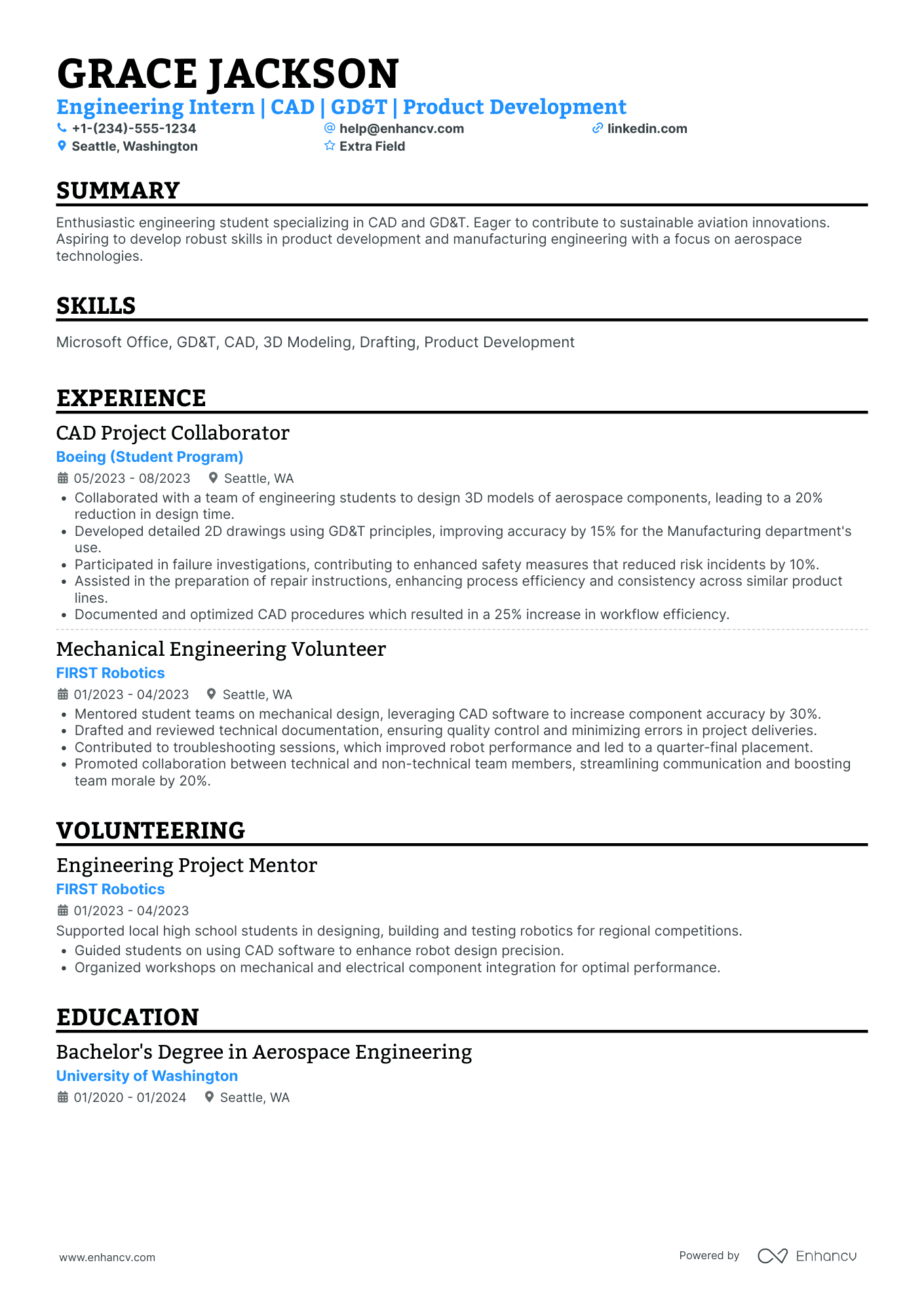 Civil Engineering Intern Resume Example