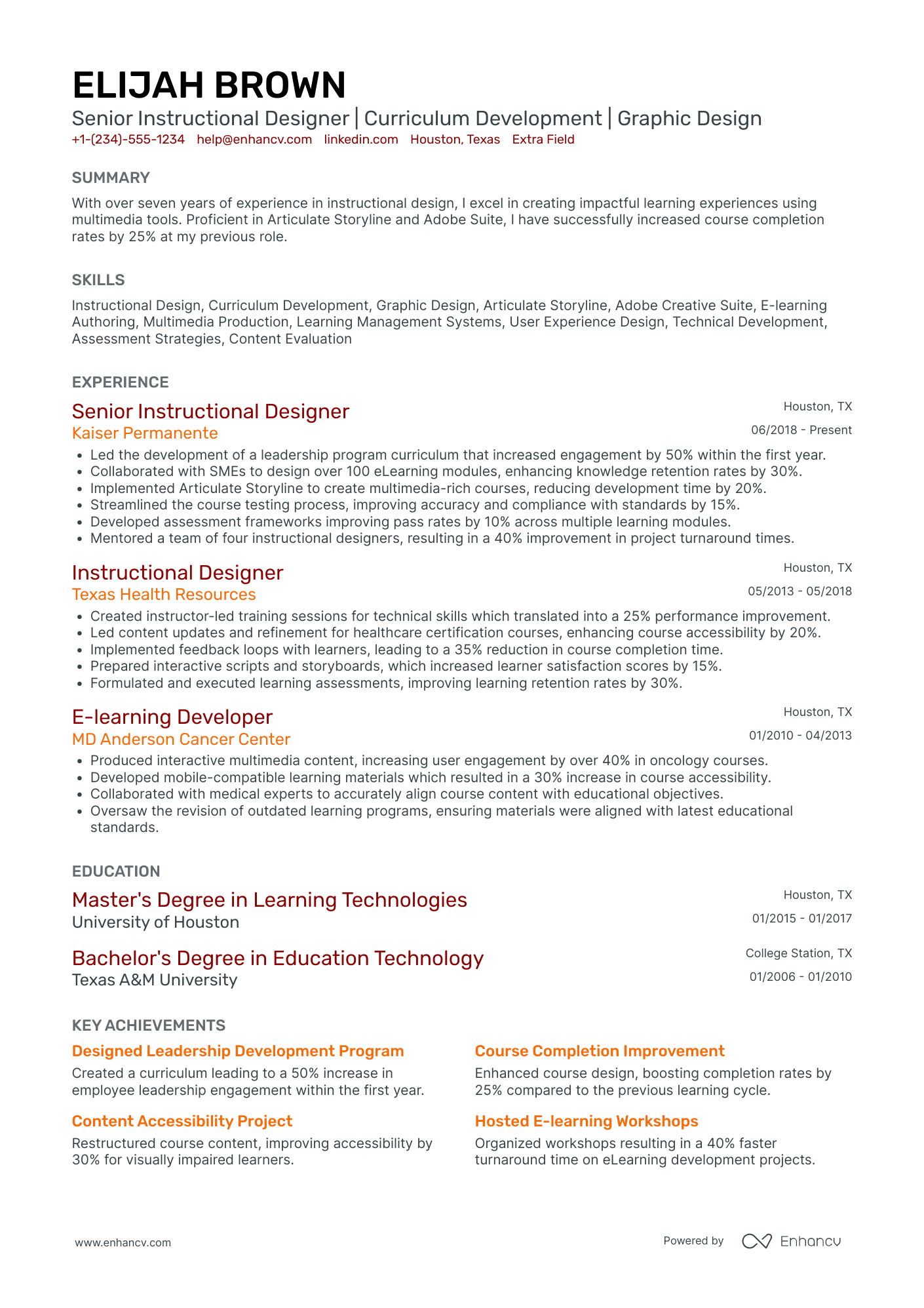 Senior Instructional Designer Resume Example