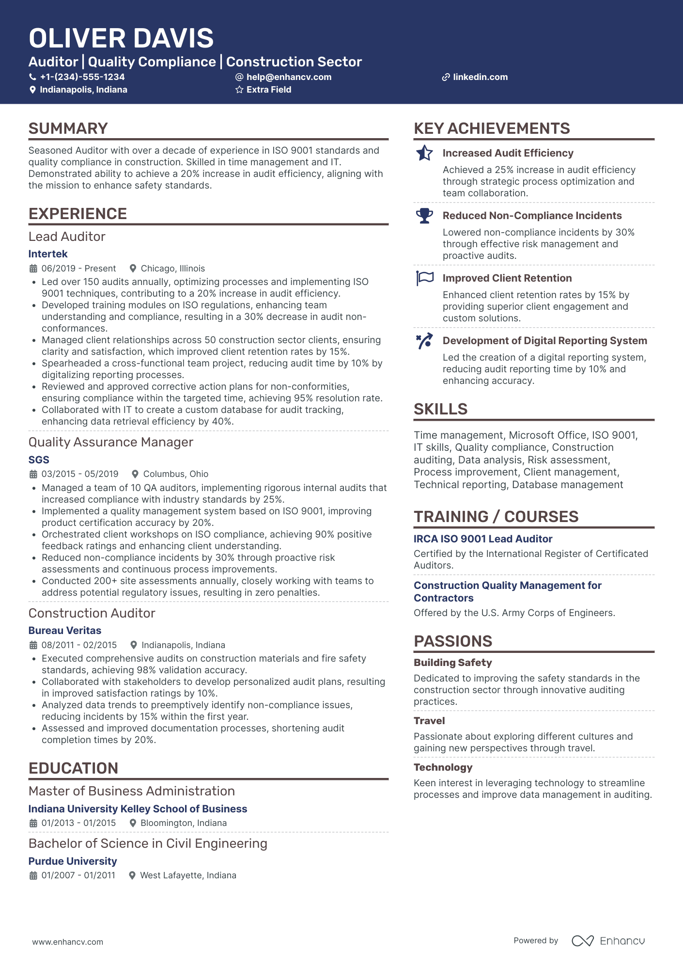 Auditor in Charge Resume Example