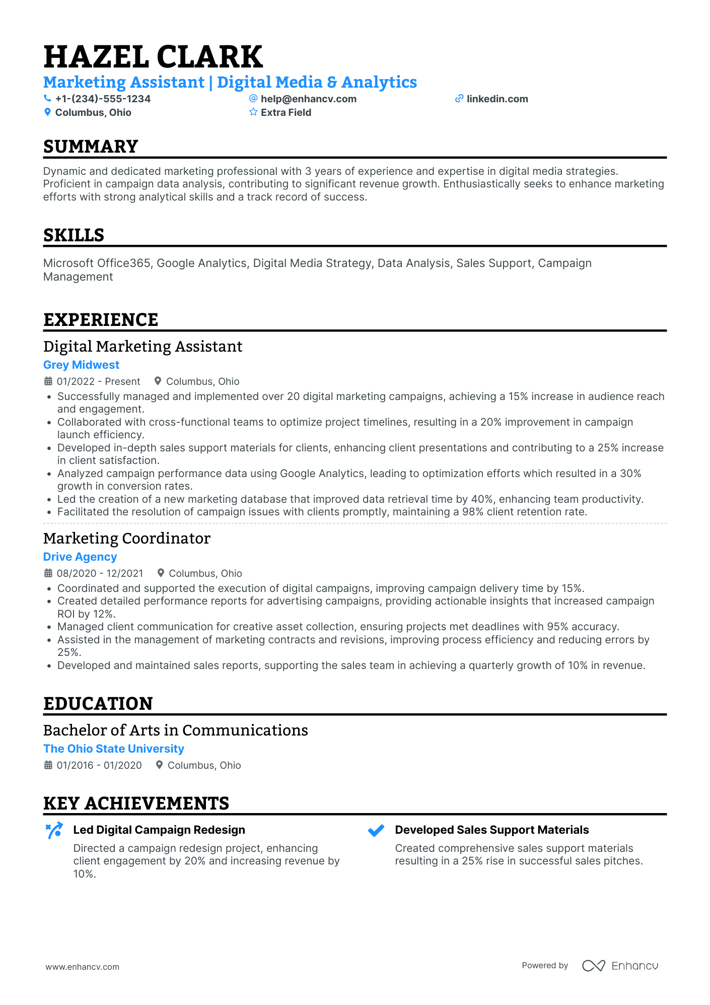 Email Marketing Assistant Resume Example