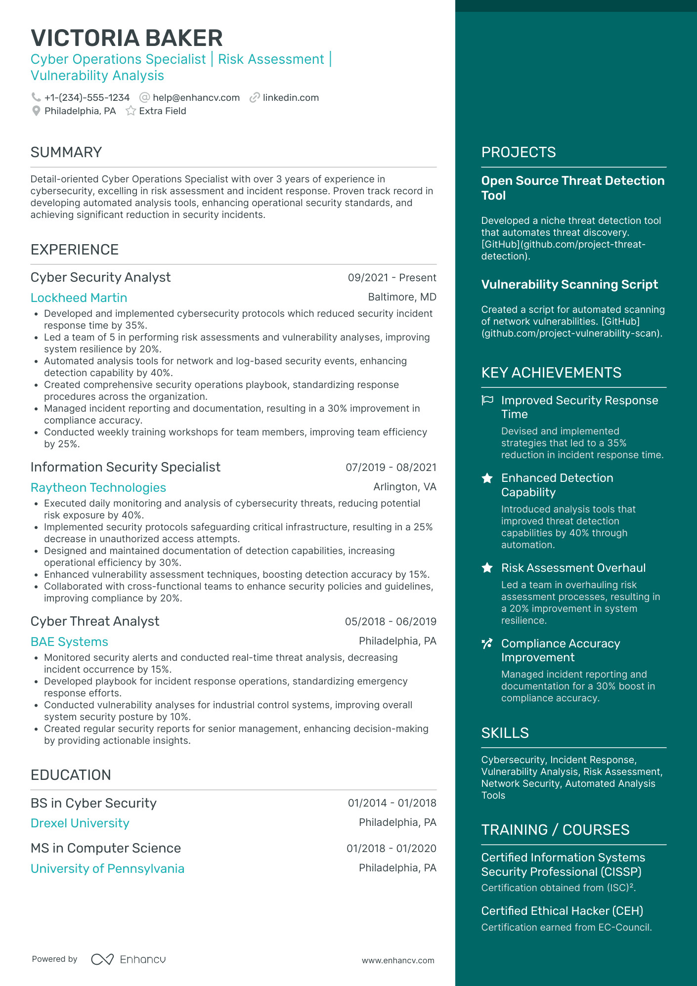 Cyber Security Business Analyst Resume Example