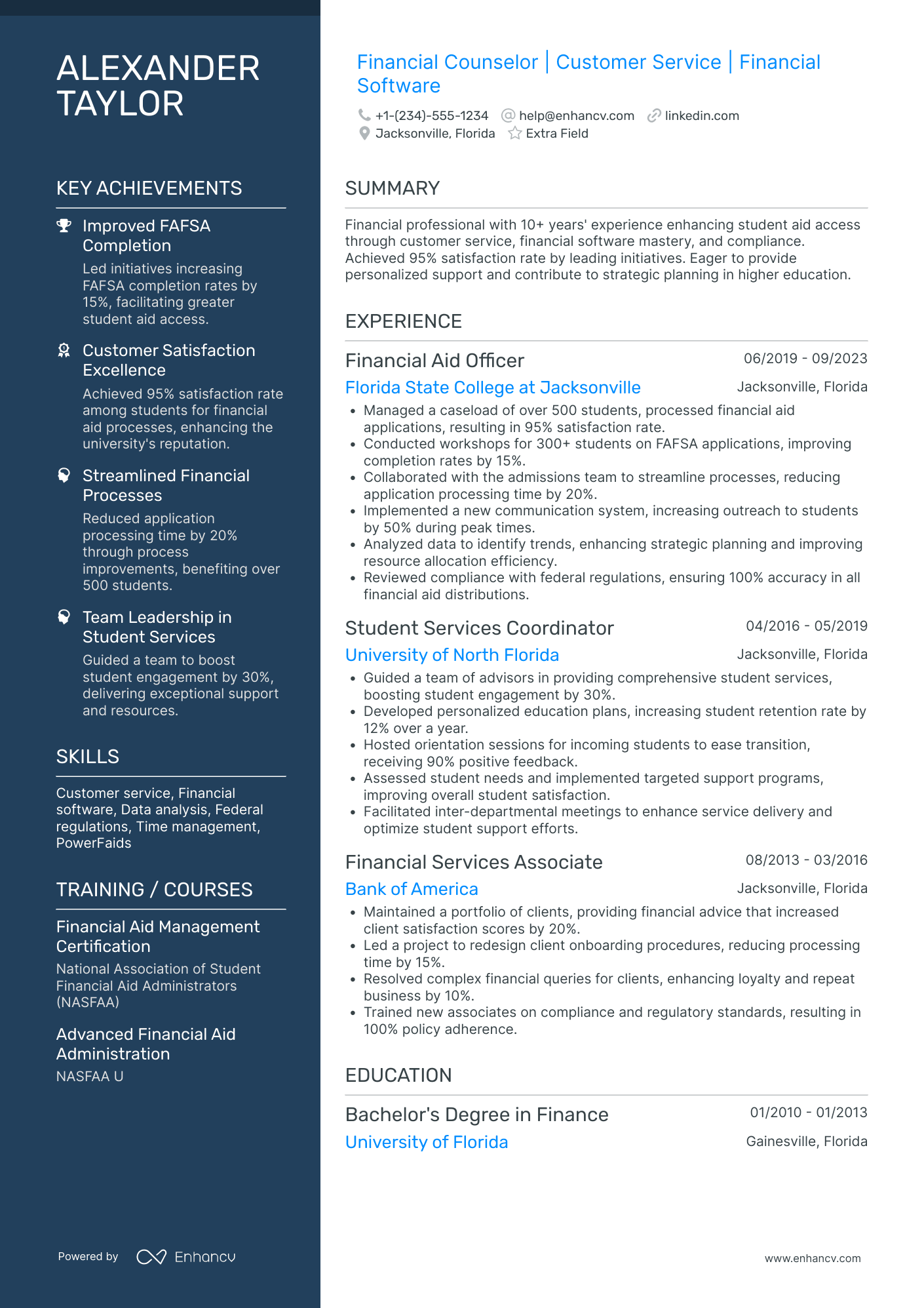 Grad School Financial Aid Officer Resume Example