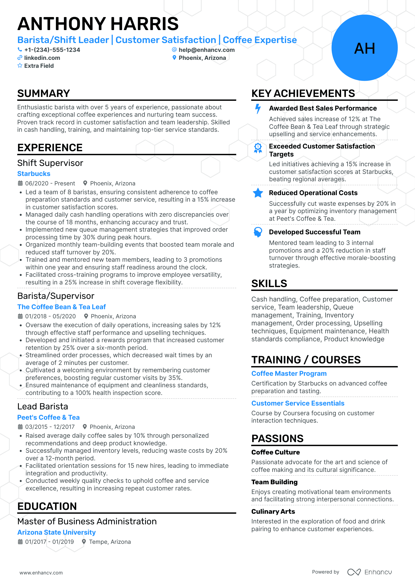 Barista Team Leader Resume Example