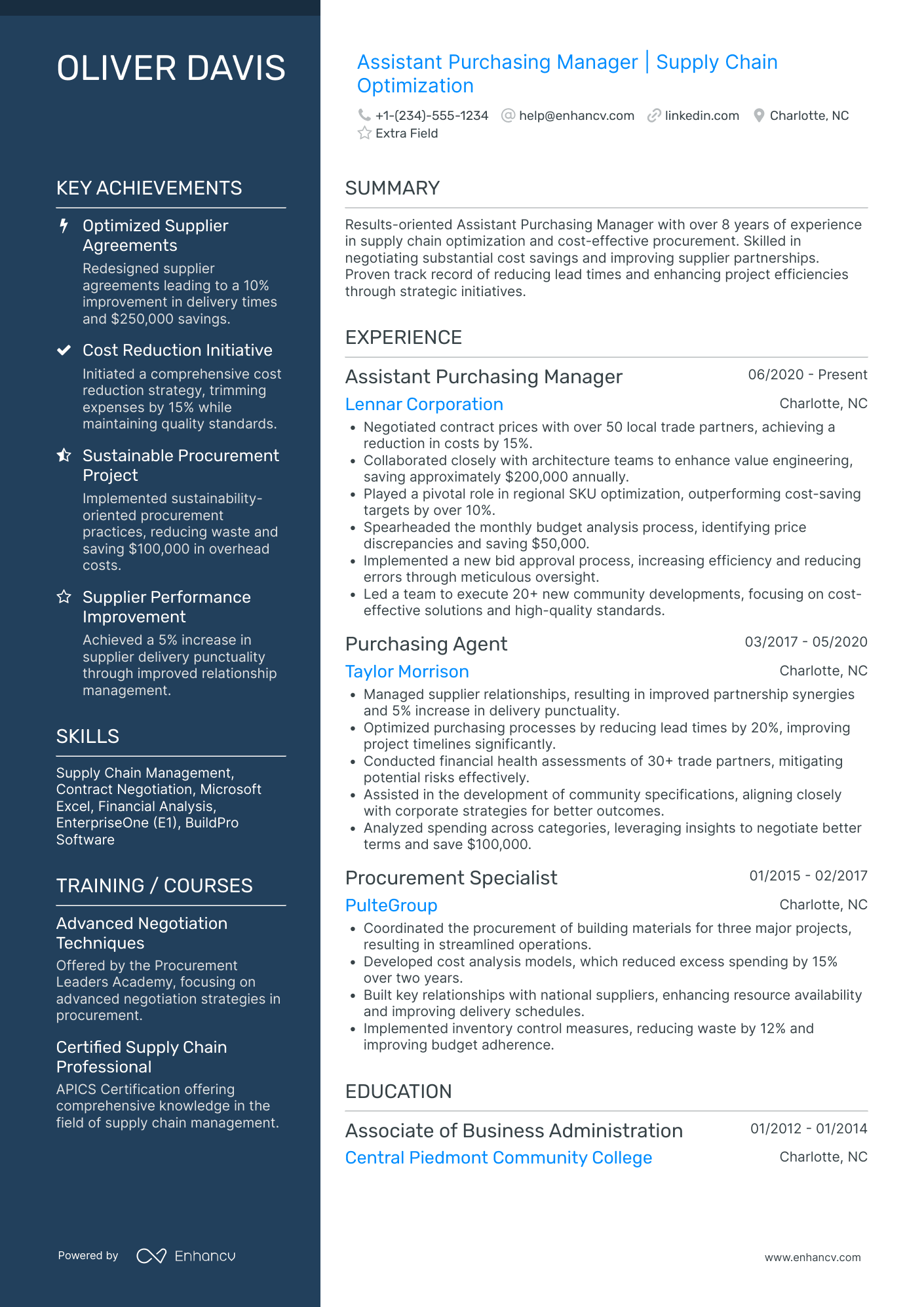 Assistant Purchase Manager Resume Example