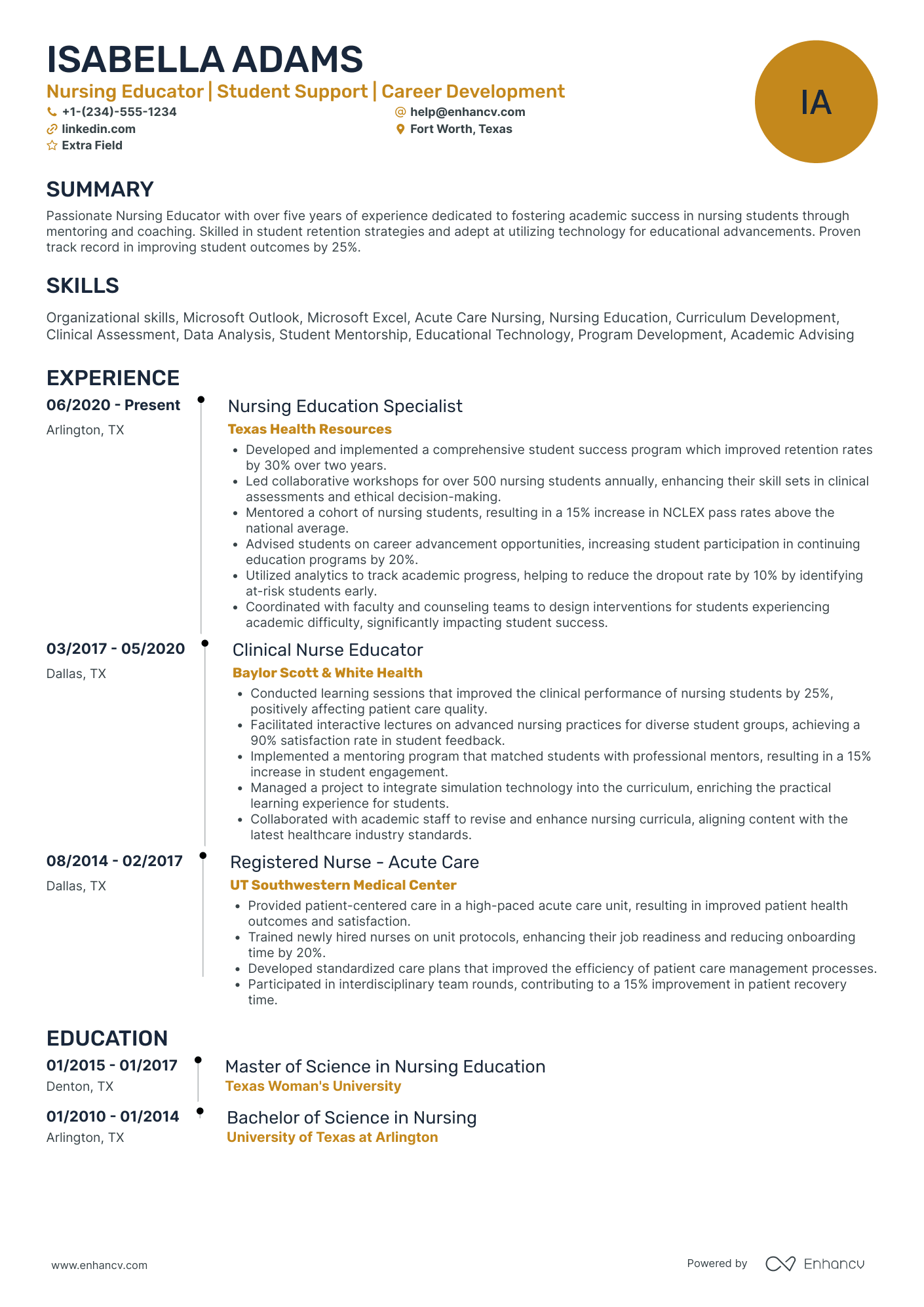 Nursing Student Mentor Resume Example