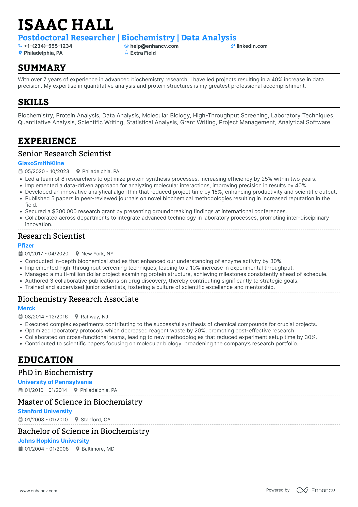 PhD Postdoctoral Researcher Resume Example