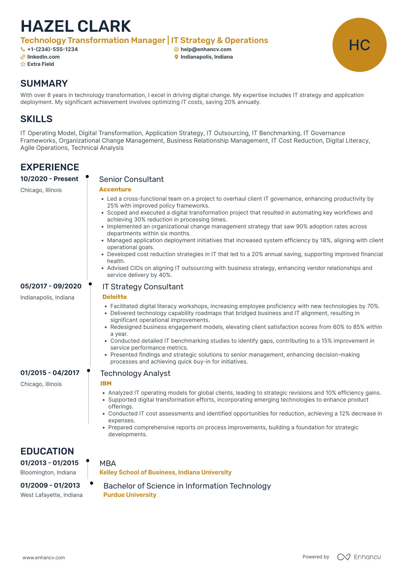 MBA Technology Project Manager Resume Example