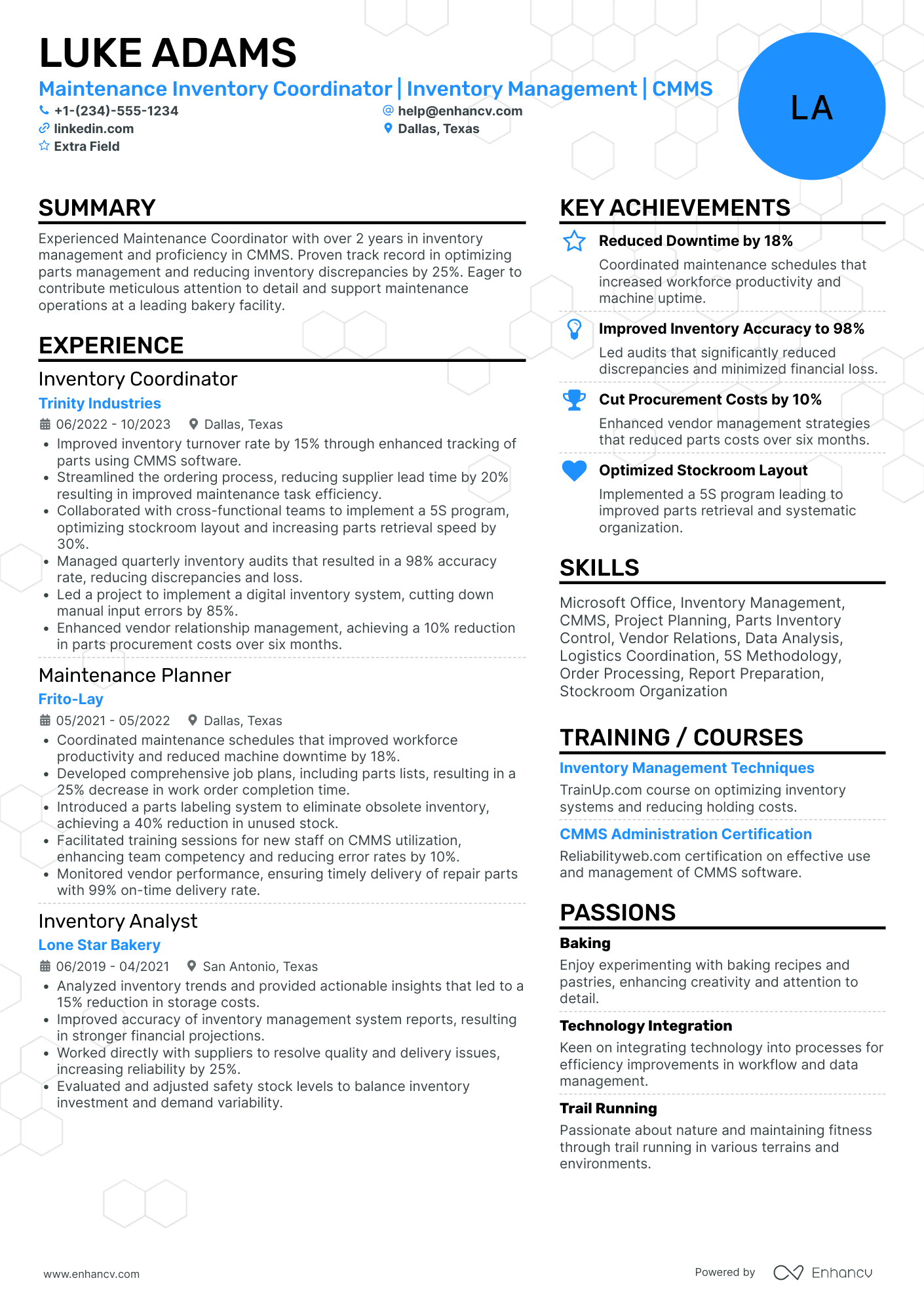 Bakery Inventory Coordinator Resume Example