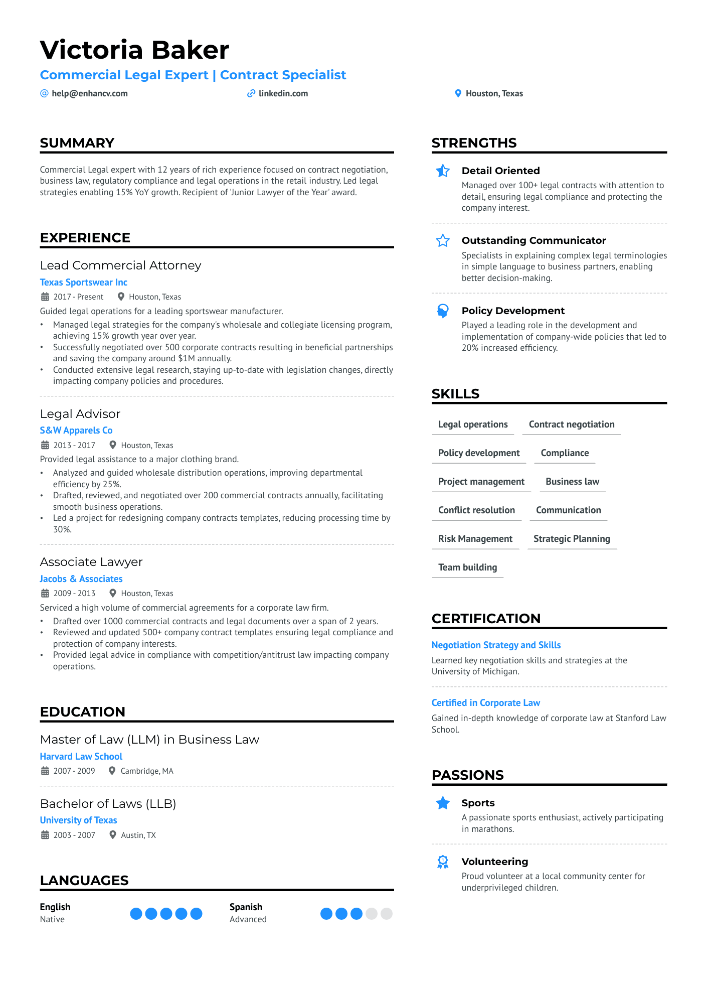 Legal Counsel Resume Example