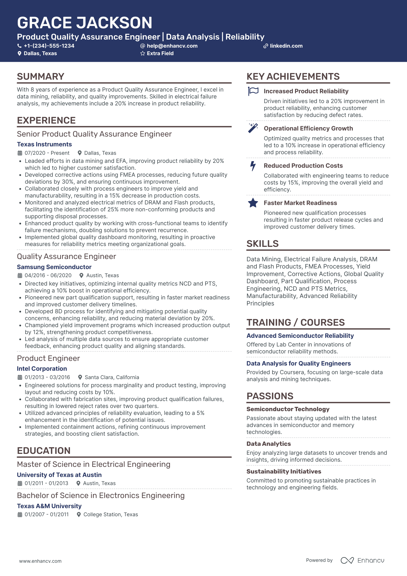 Product Quality Assurance Engineer Resume Example