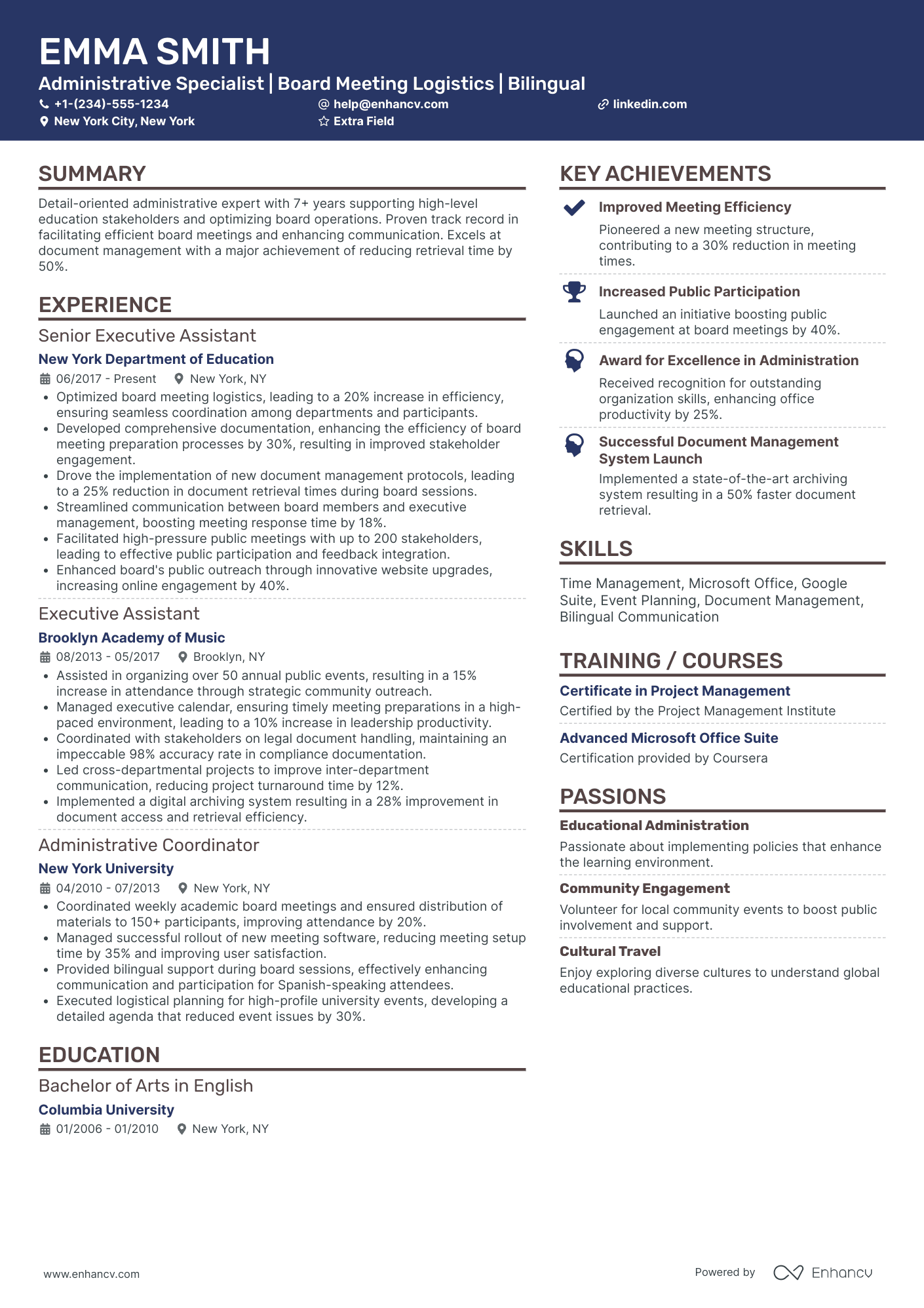 Secretary to the Board Resume Example