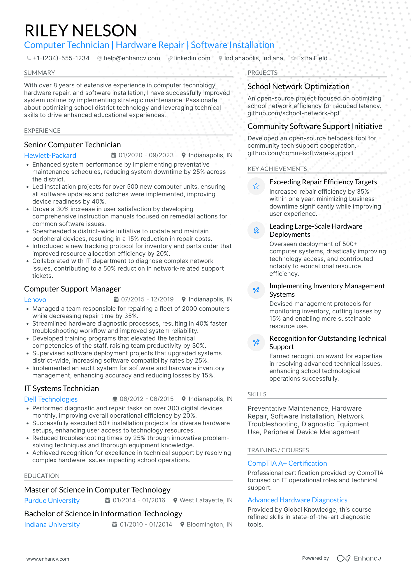 Remote Computer Technician Resume Example