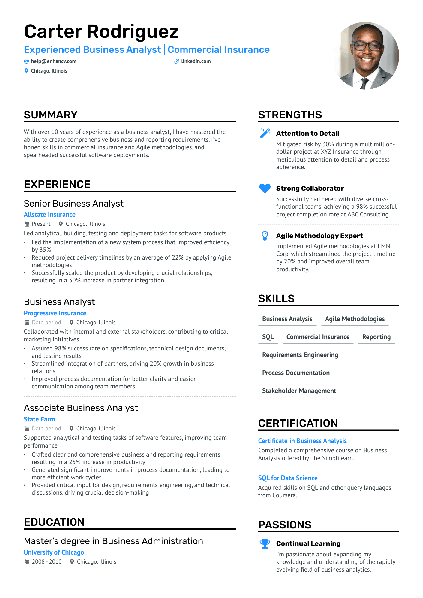 Business System Analyst Resume Example