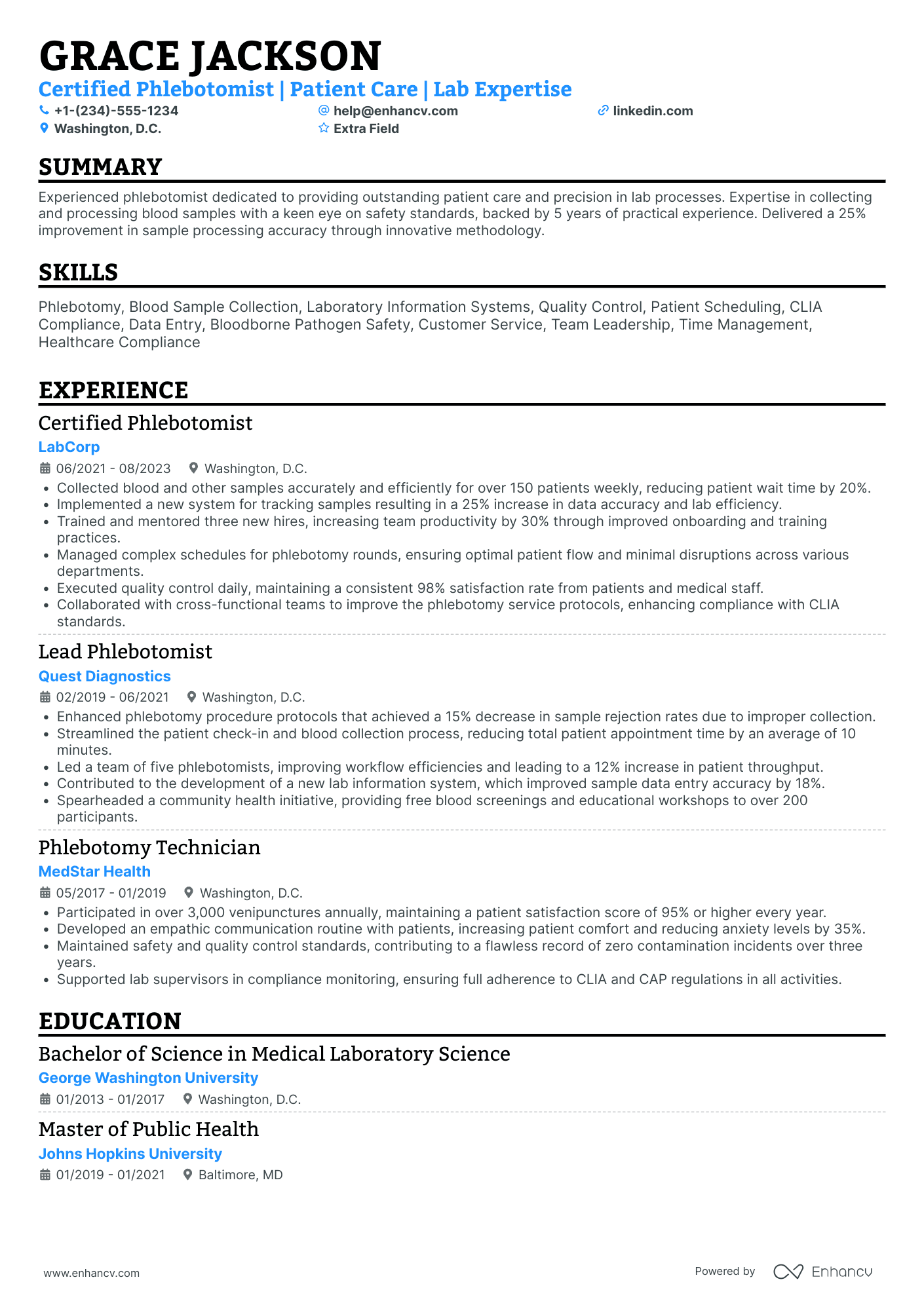 Hospital Phlebotomist Resume Example