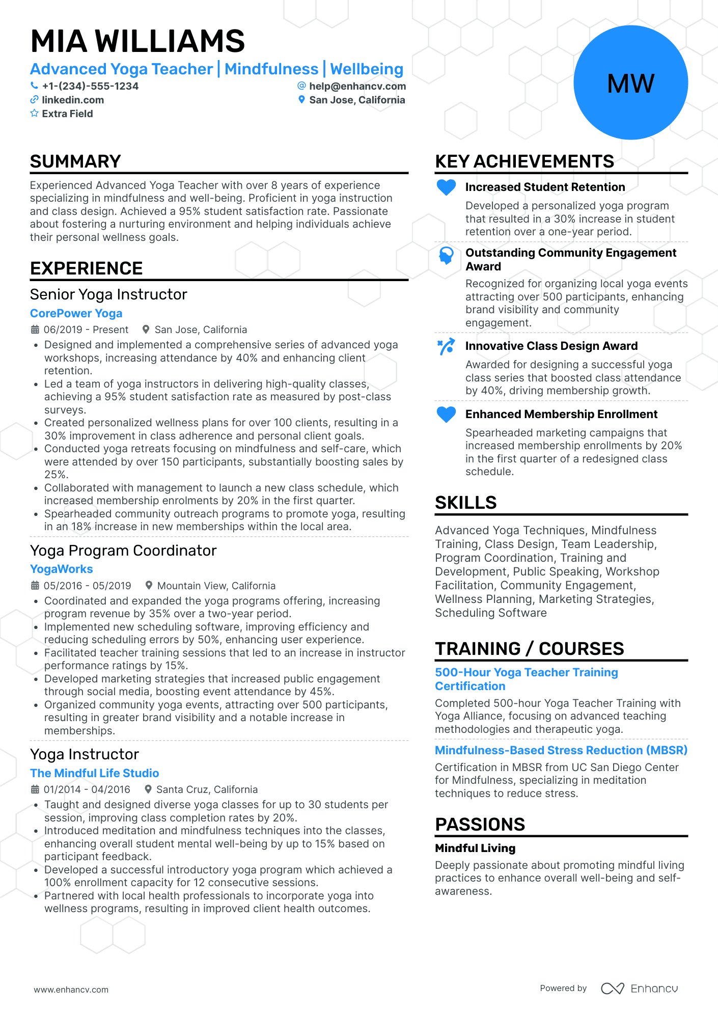 Advanced Yoga Teacher Resume Example