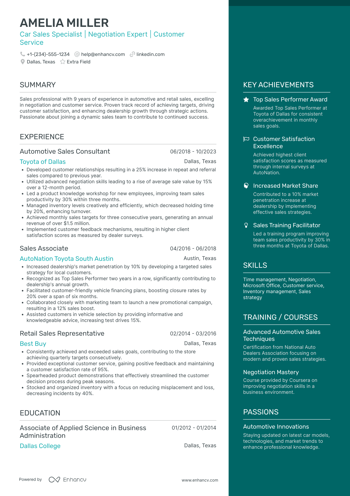 Car Salesman Assistant Resume Example