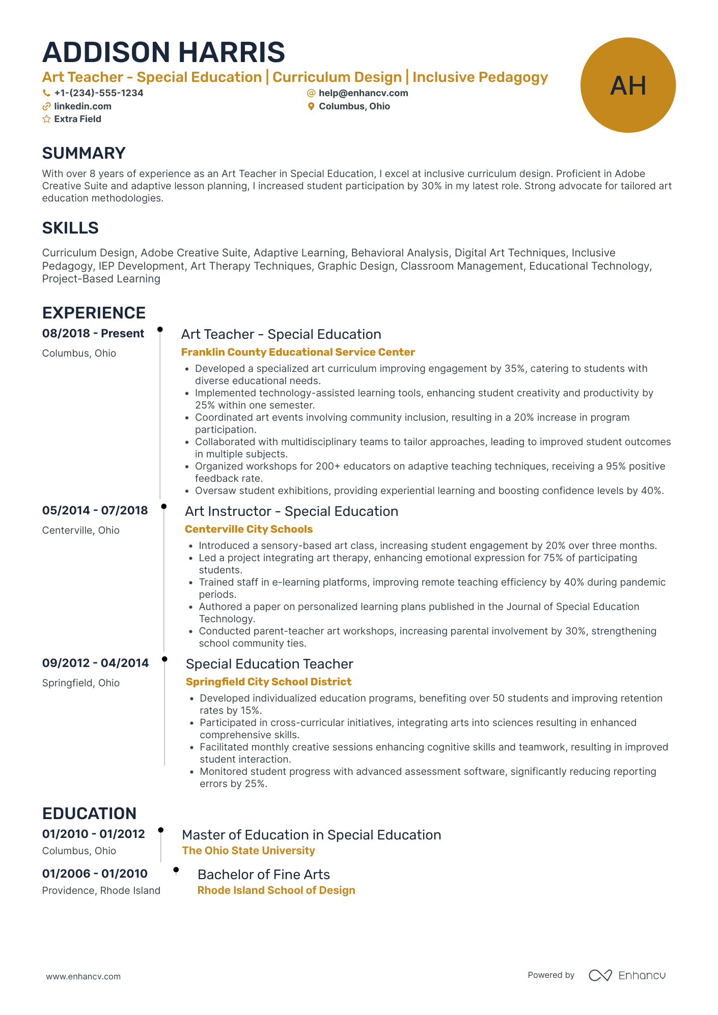 Art Teacher   Special Education Resume Example