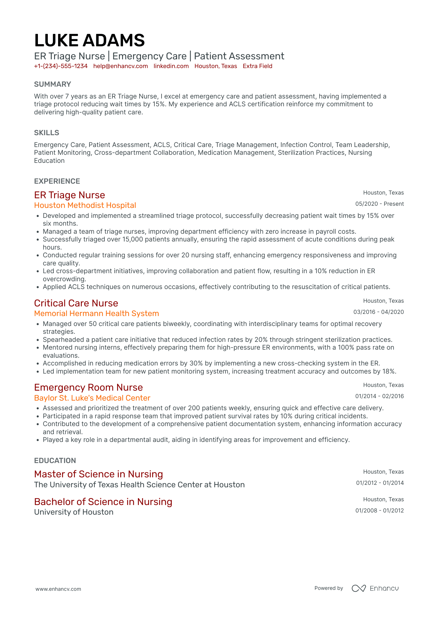 ER Triage Nurse Resume Example