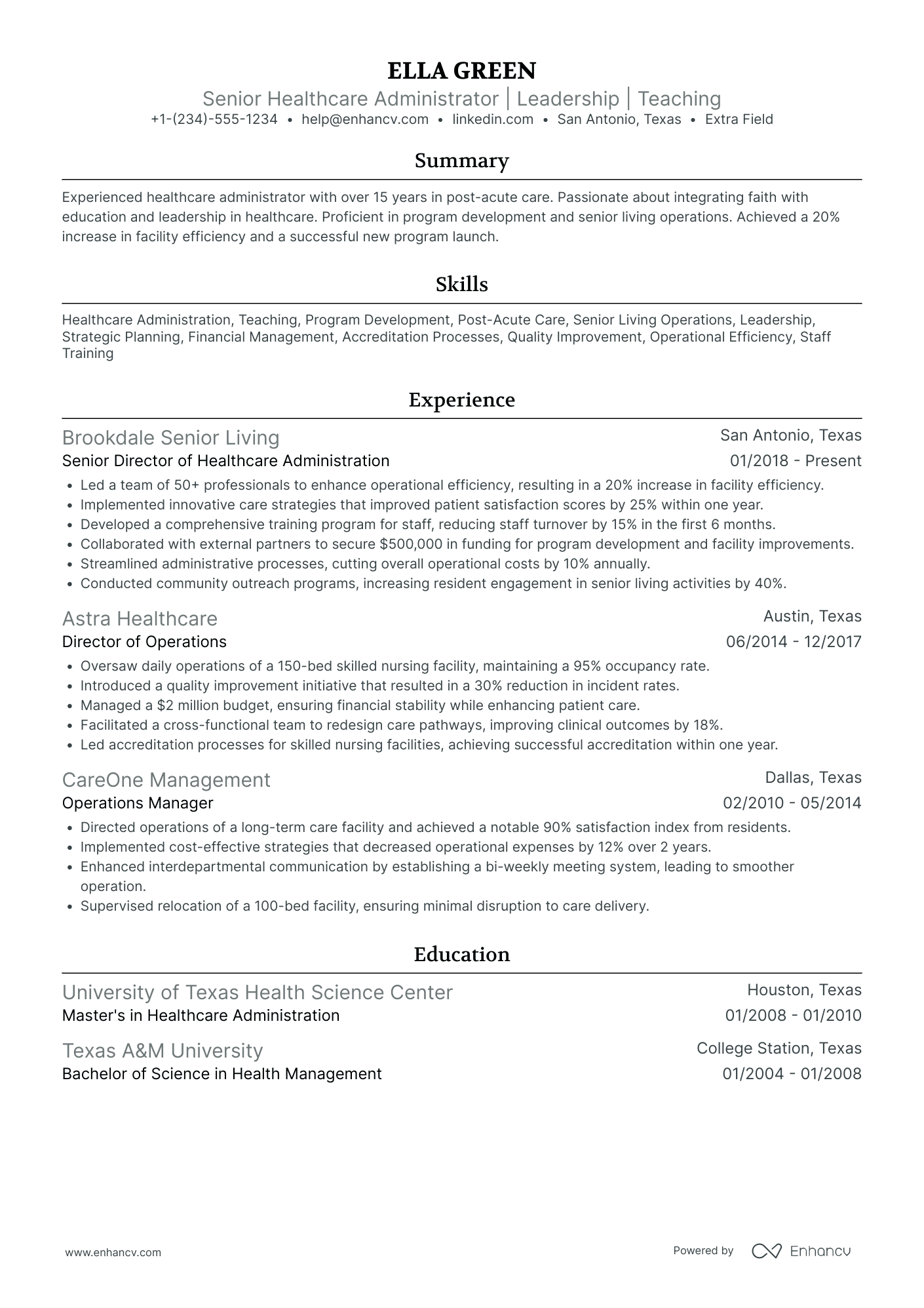 Executive Director of Healthcare Administration Resume Example