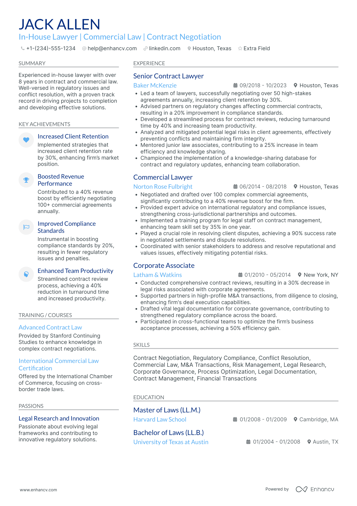 In House Lawyer Resume Example