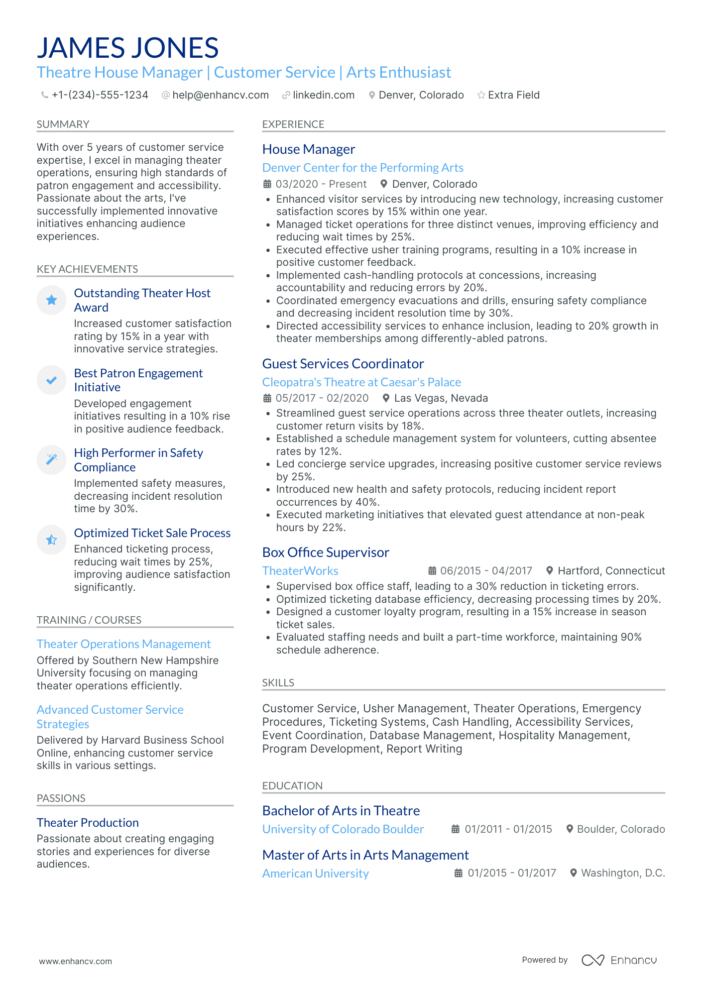 Theater Usher Resume Example