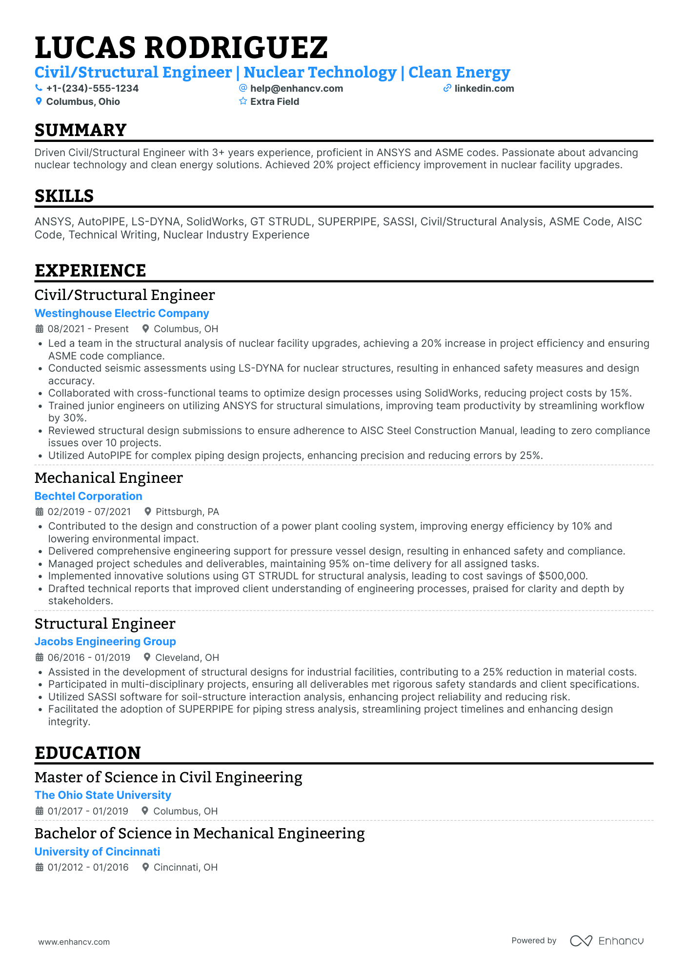 Structural Analysis Engineer Resume Example