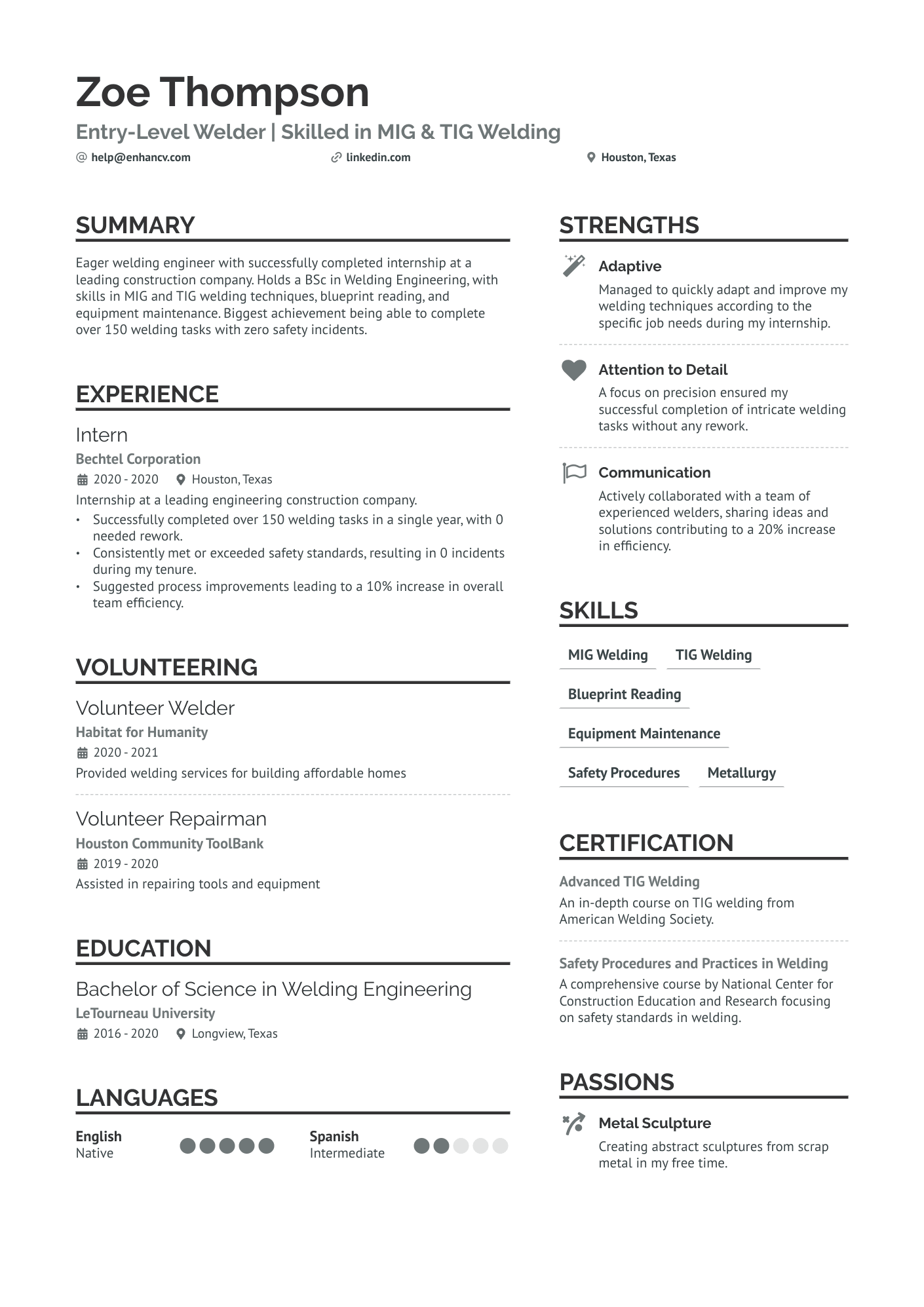 Entry Level Welding Resume Example