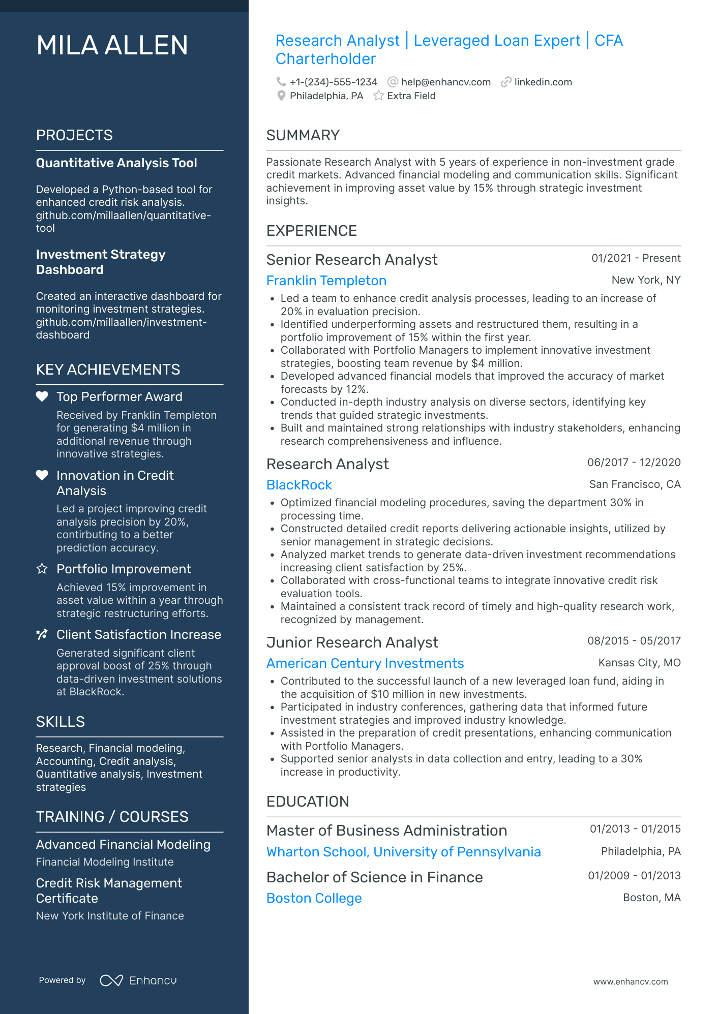 Data Research Analyst Resume Example