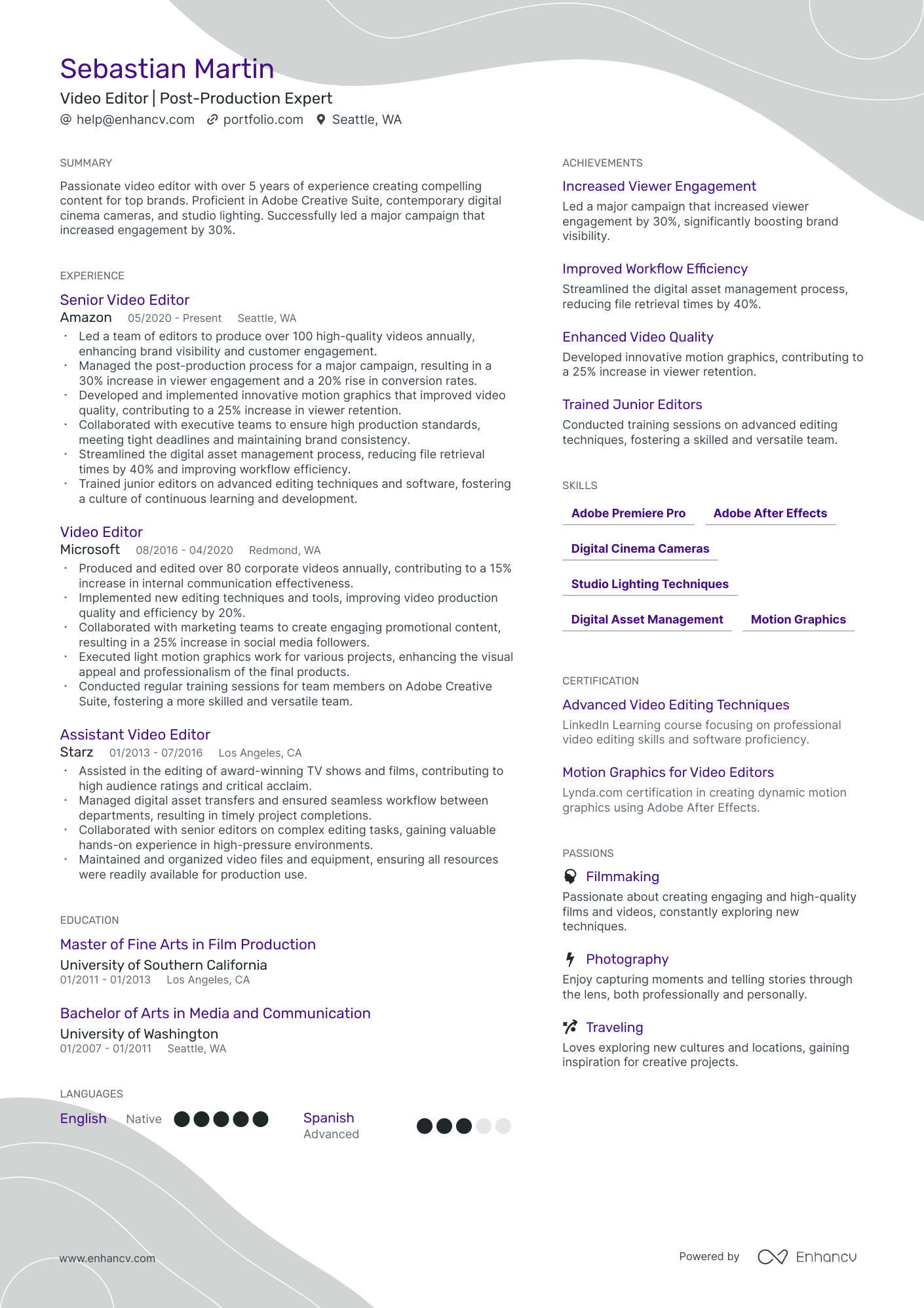 Video Editor Resume Example