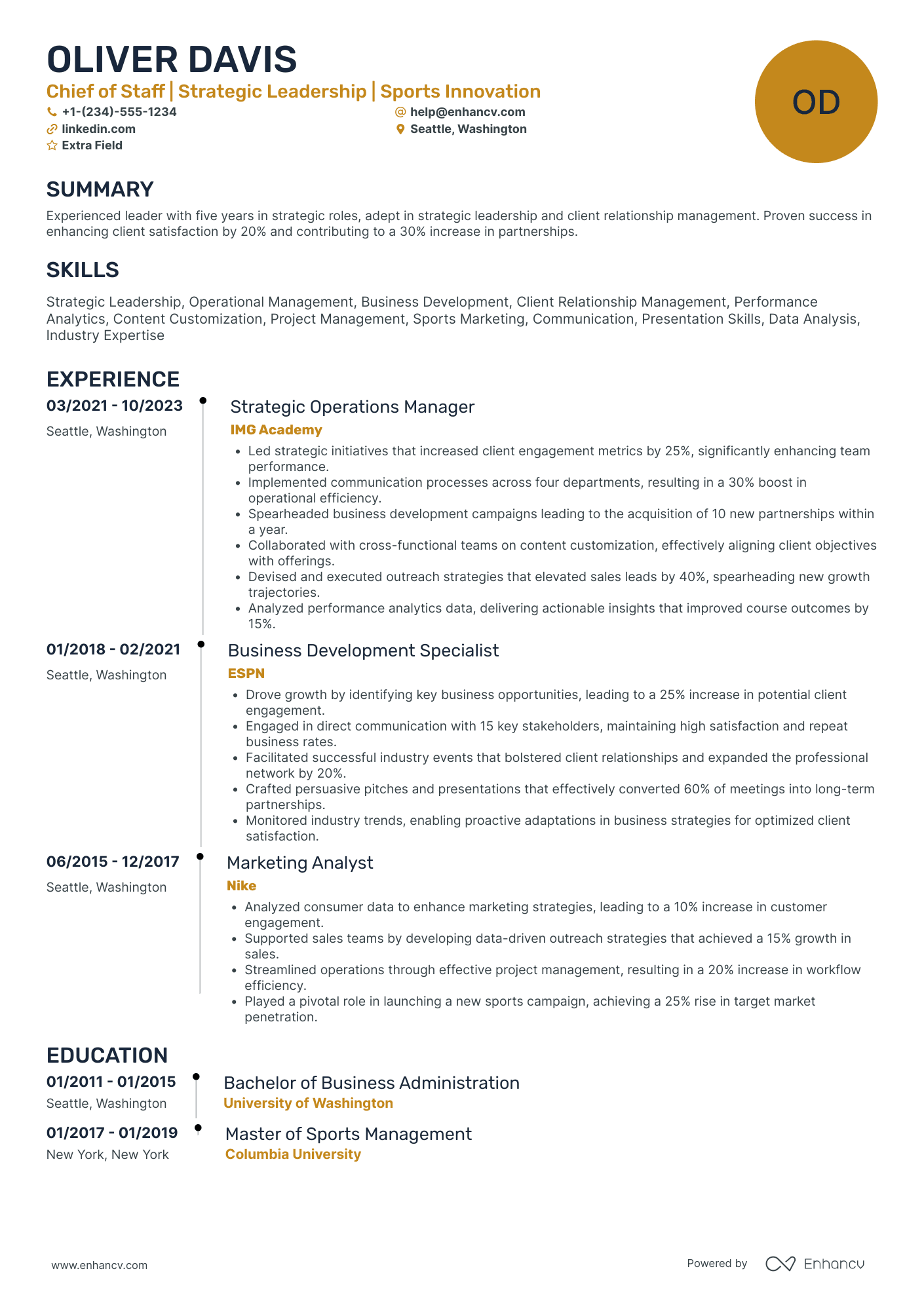 Chief of Staff to the Chairman Resume Example