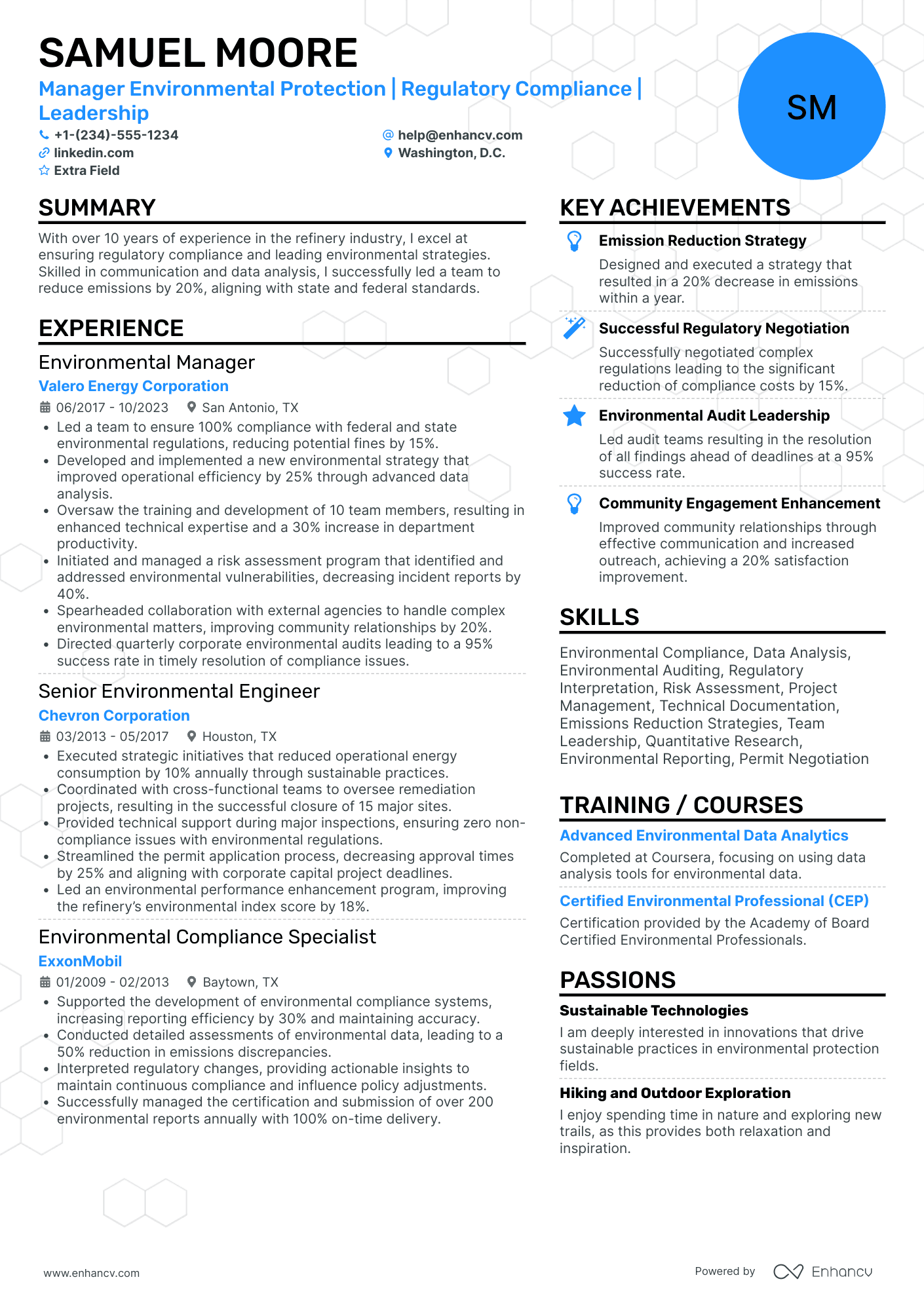 Environmental Protection Manager Resume Example