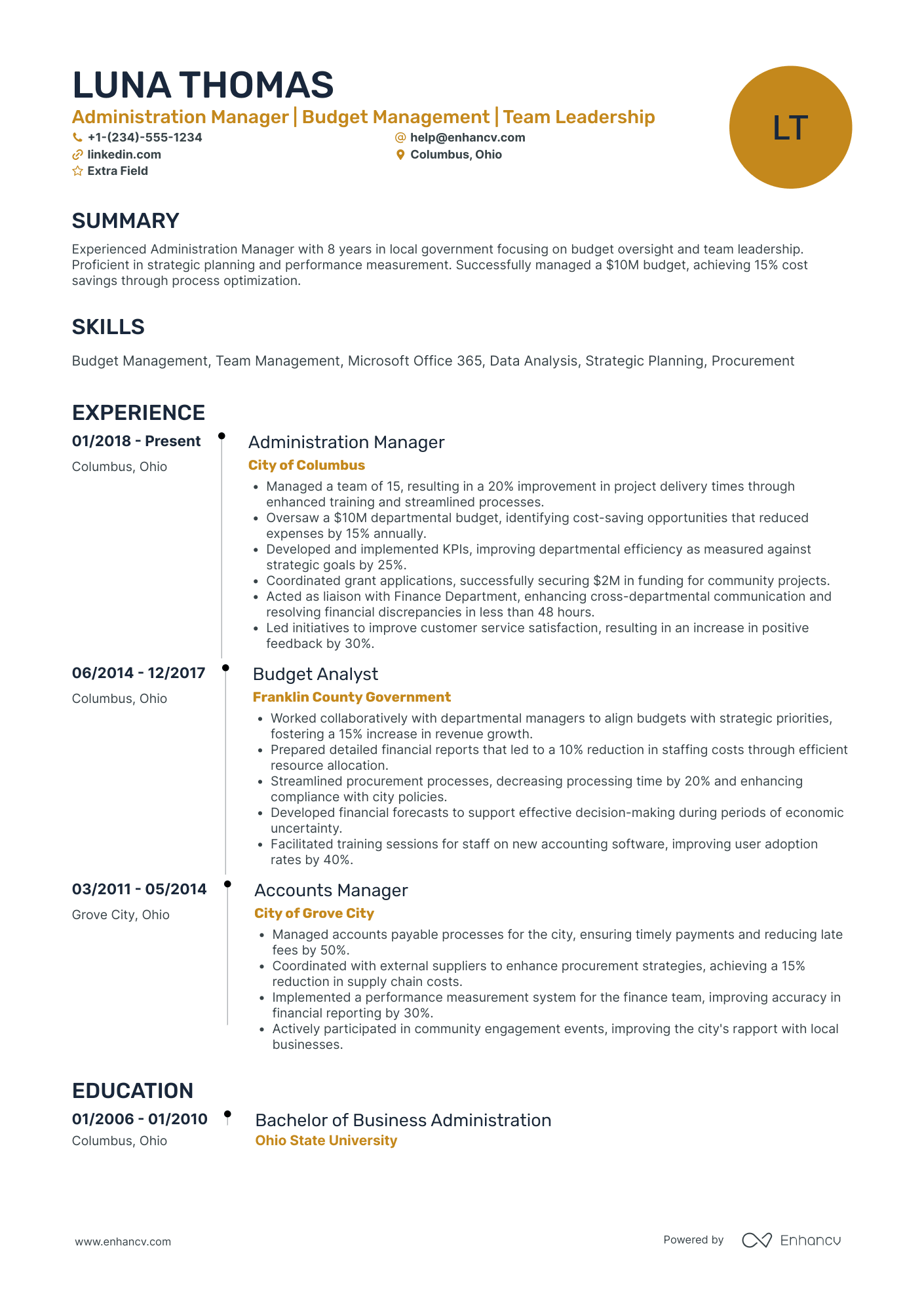 IT Administrative Manager Resume Example