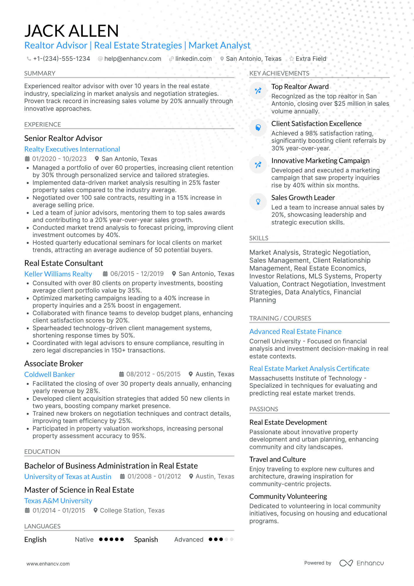 Realtor Advisor Resume Example