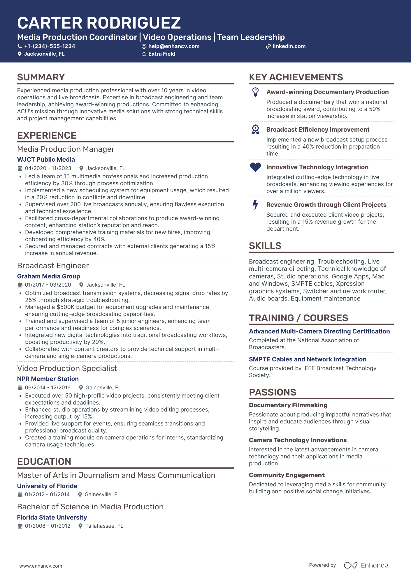 Media Production Coordinator Resume Example