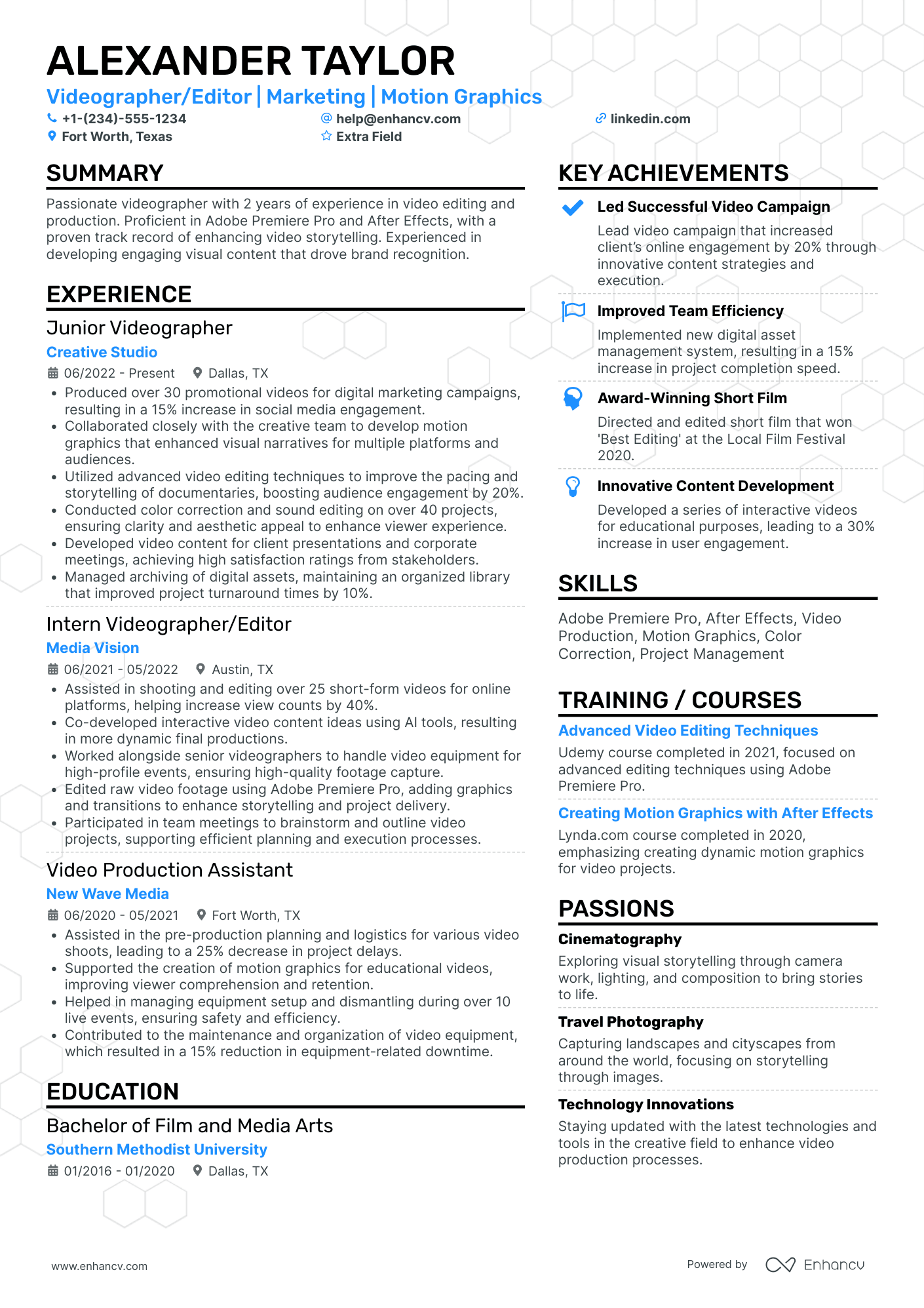 Junior Video Editor Resume Example