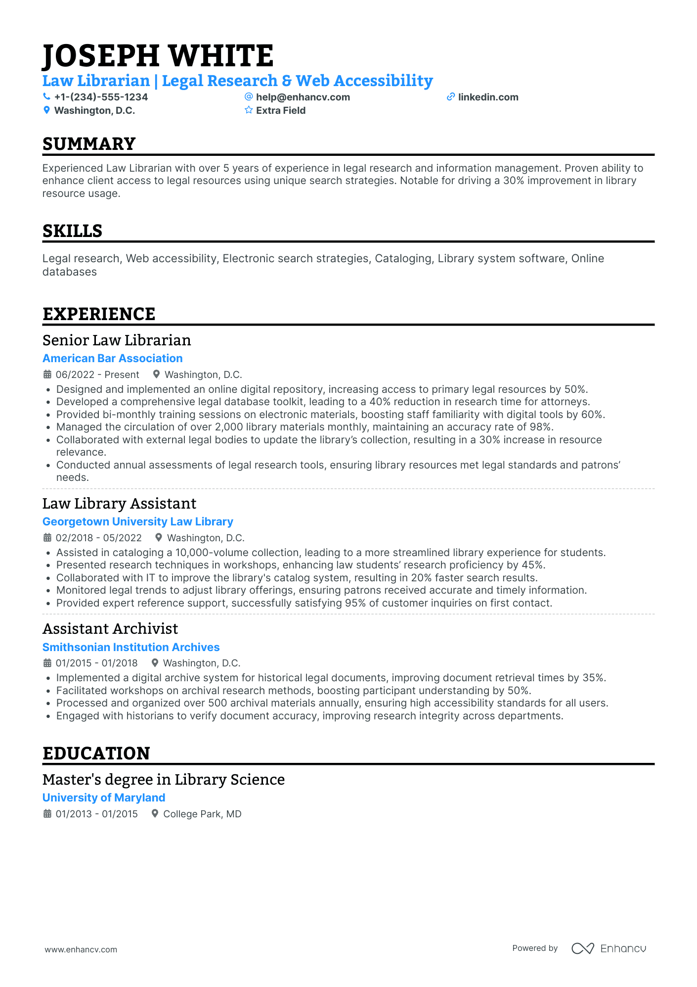 Law Librarian Resume Example