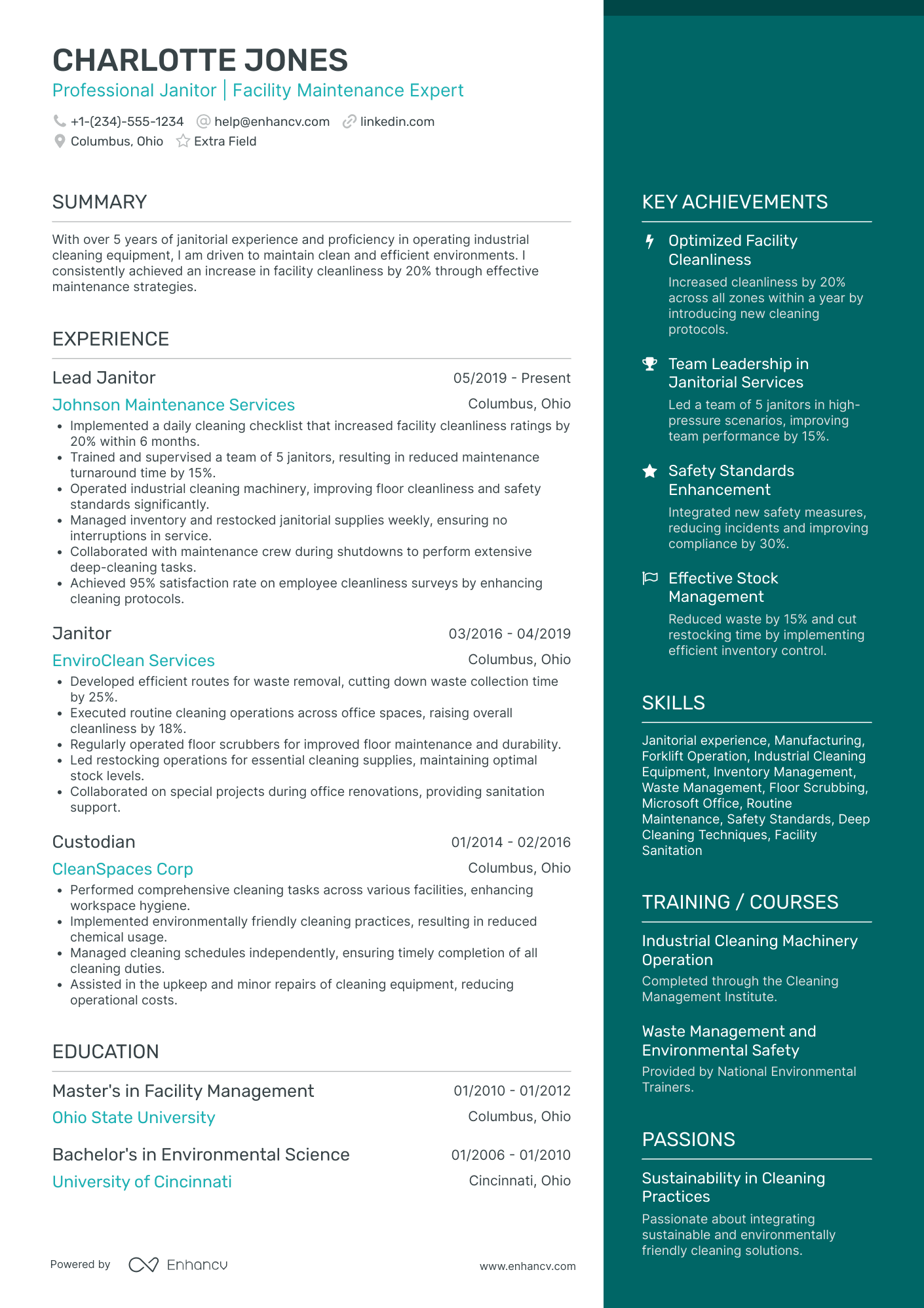 Corporate Janitor Resume Example