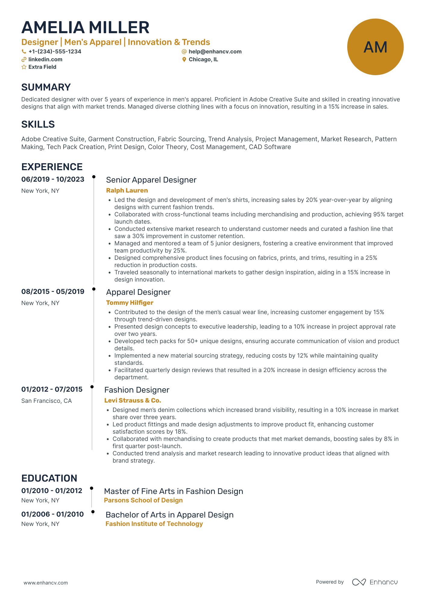 Menswear Fashion Designer Resume Example